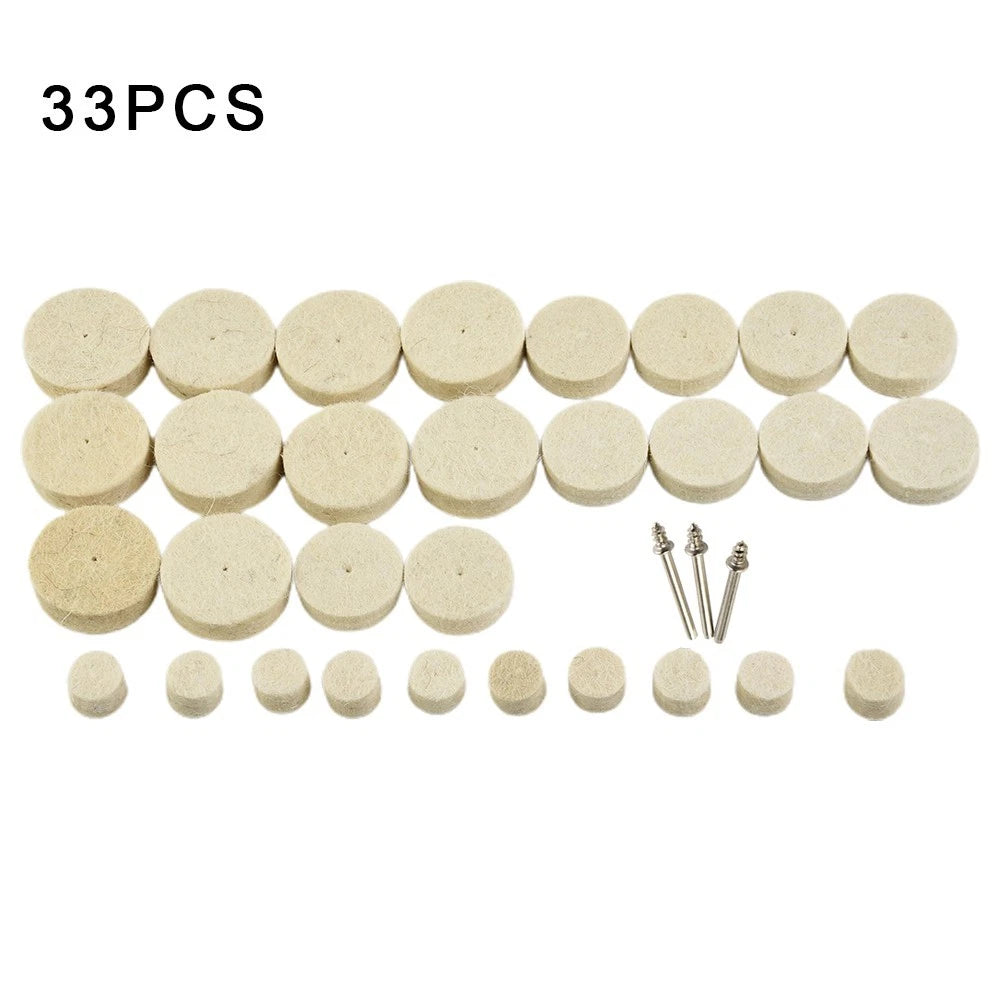 33 Pcs Wool Felt Polishing Buffing Wheel Disc Pad Rotary Tool 3mm