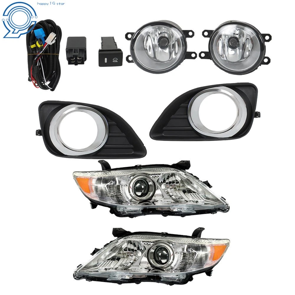 Front Headlights Chrome + Fog Lights Switch w/Cover for Toyota Camry (2010–2011)