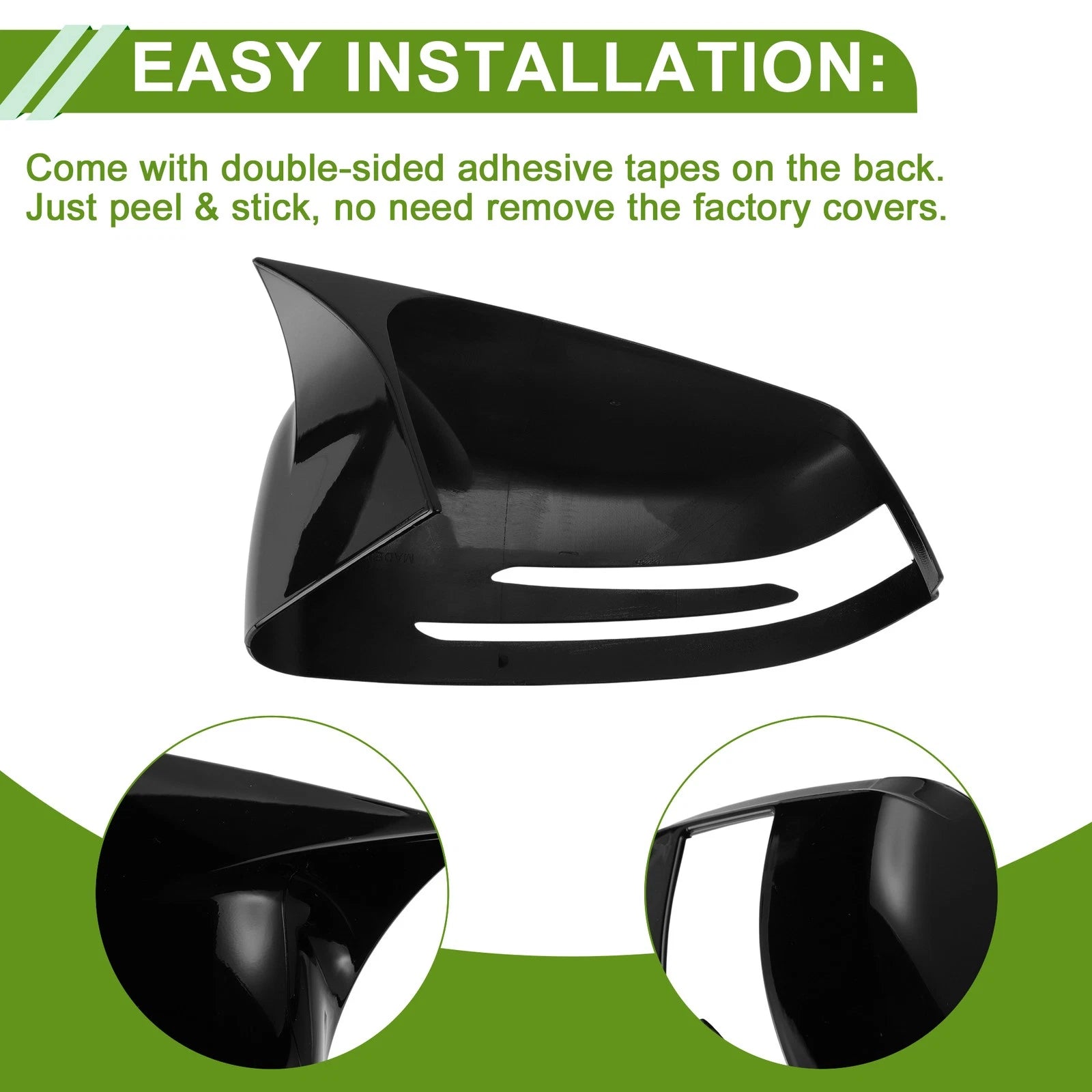 1 Pair Mirror Cover Cap for Mercedes-Benz A-Class W176 (2013–2018) Gloss Black