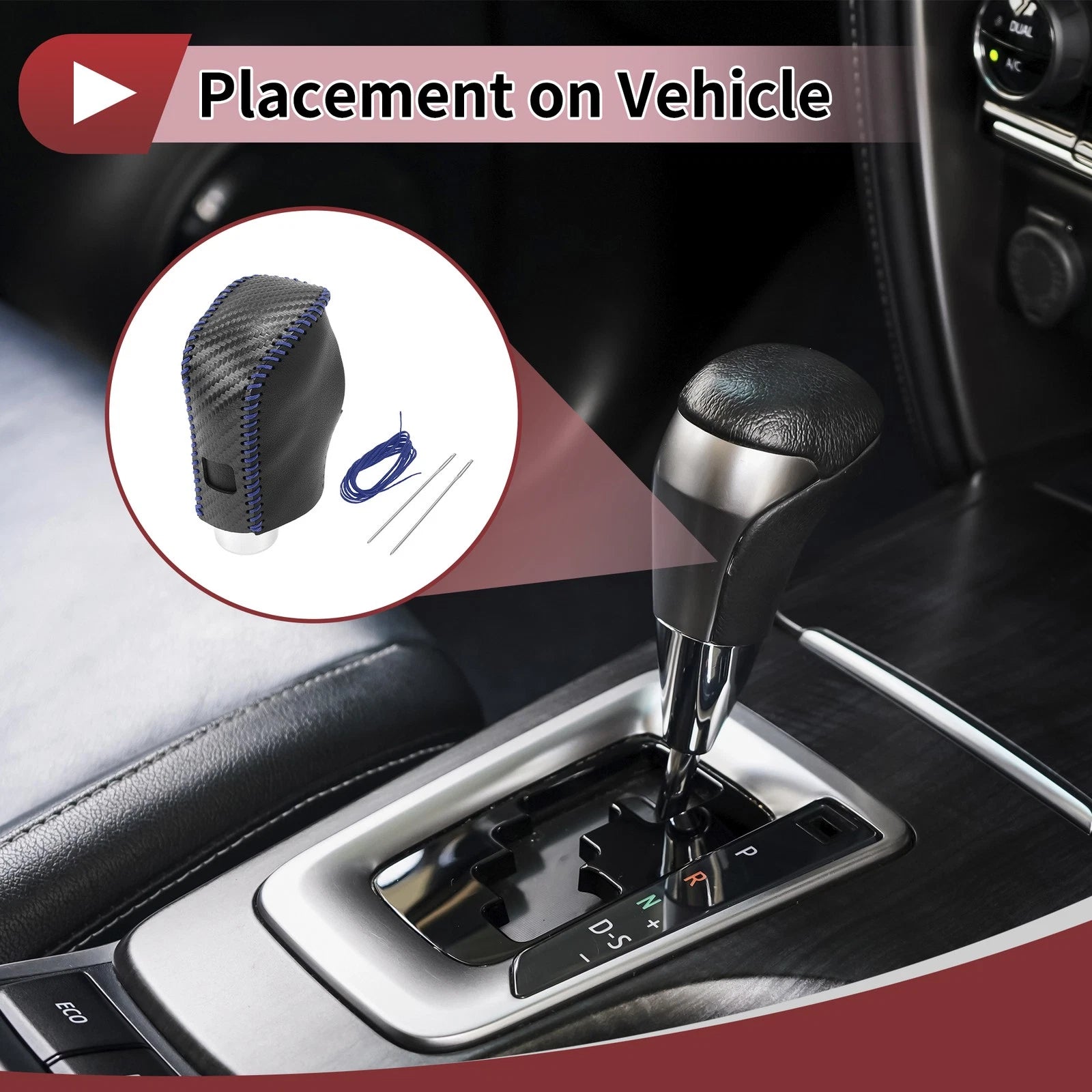 Gear Shift Knob Cover for Nissan Altima (2019–2024) Black Carbon Fiber Blue