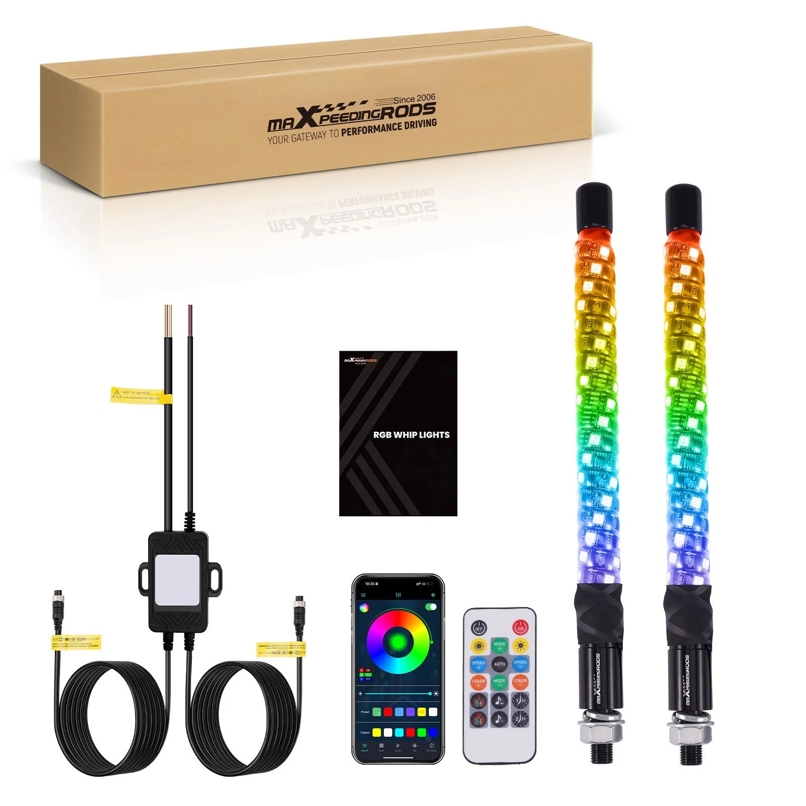 2X LED Spiral Fat Whip Lights Antenna RGB Chase for Jeep UTV ATV