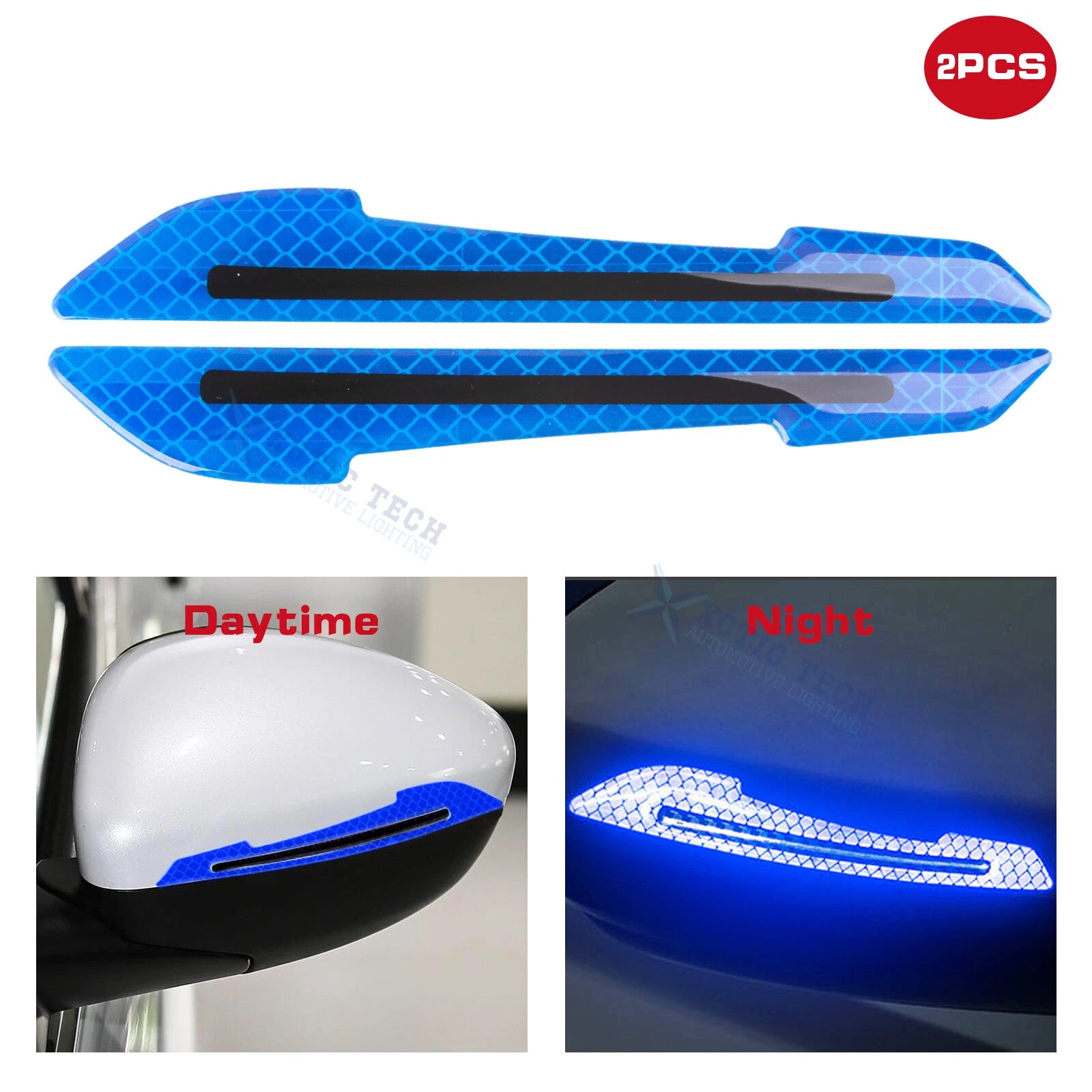 2PC Blue Reflective Night Warning Rearview Mirror Decals Kit for Cars (Universal) (2024-2026)