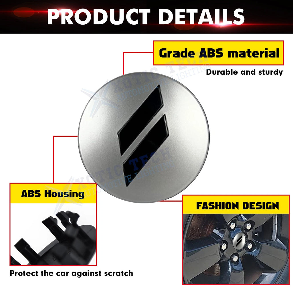 4PC 63mm Slash Rim Center Cap Covers for Dodge (2.5" Silver/Black)