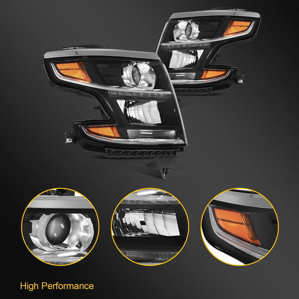 2Pcs Headlight Assembly with Projector for Chevy Tahoe Suburban (2015–2017)