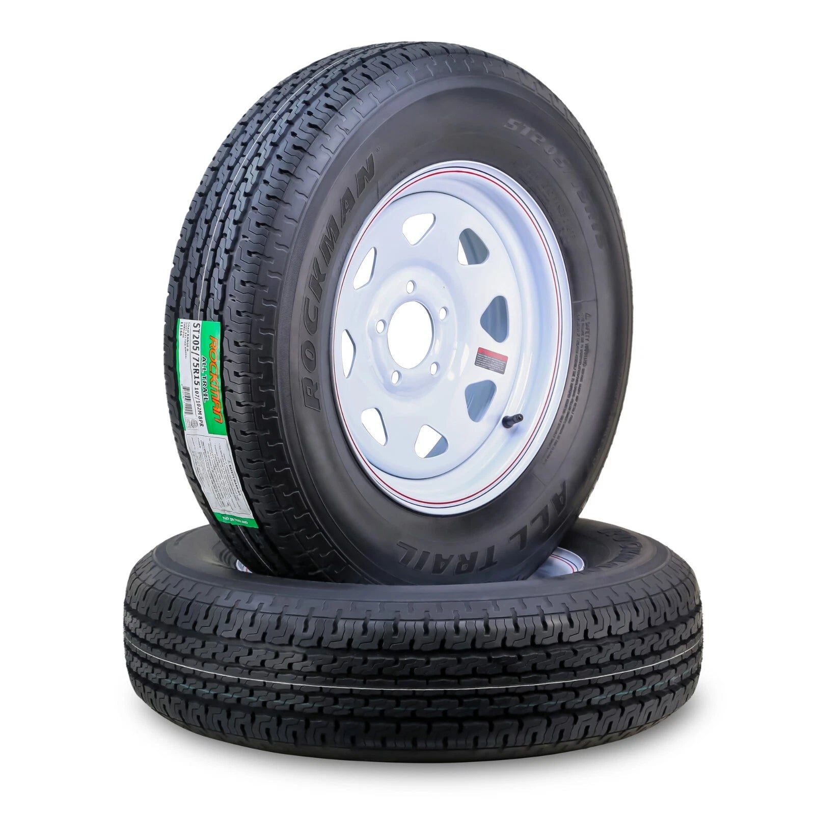 2PC Trailer Tire Wheel ST205/75R15 8-Ply D 107M 5 Lug for Rockman