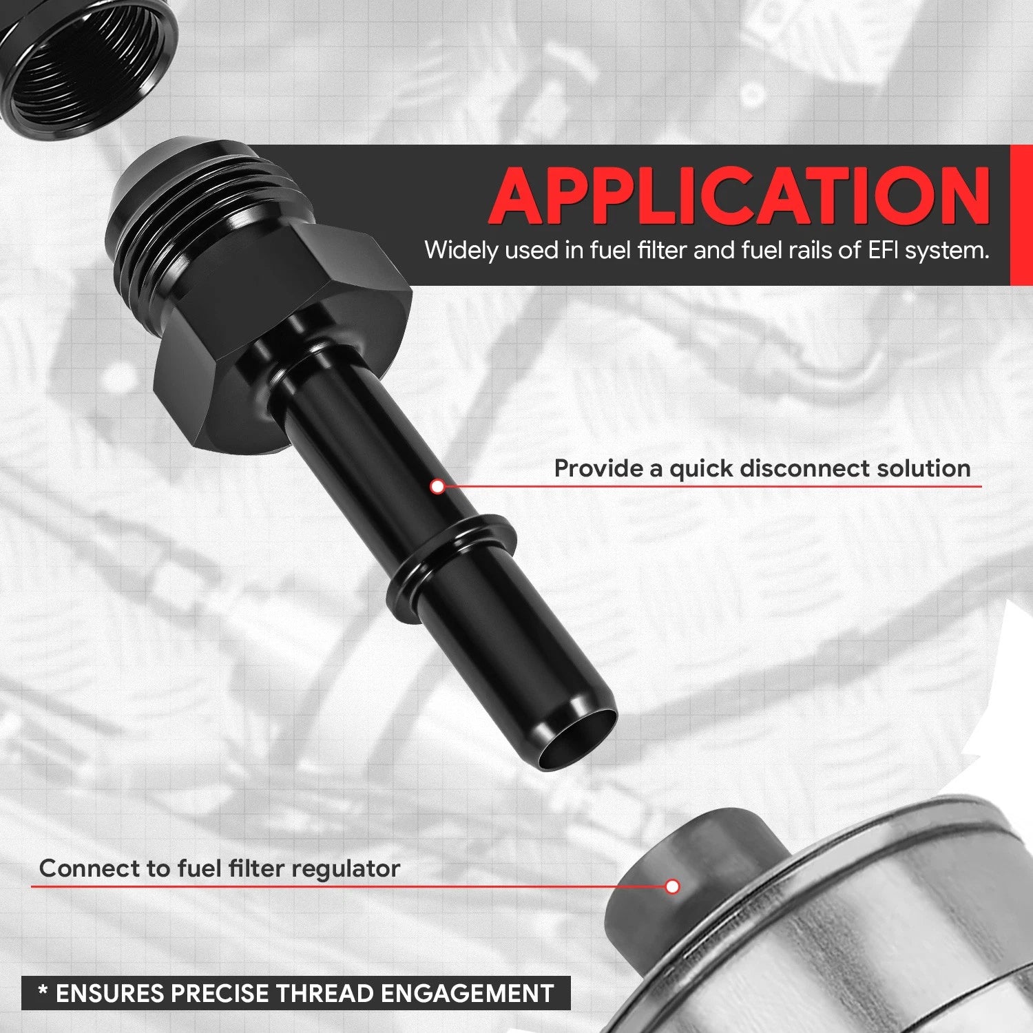 6AN EFI Fitting Adapter for Fuel Line Male to 3/8" Rail (Aluminum Quick Disconnect)