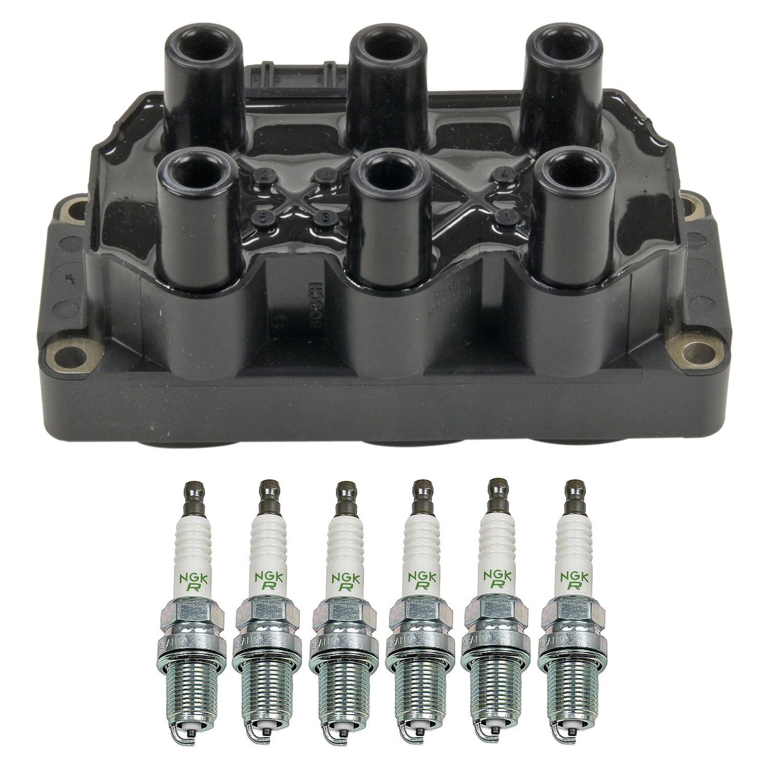 Set of 6 Bosch Ignition Coils & NGK V-Power Spark Plugs for Saab 900 9000, Audi A4 A6, BMW 325i (1990–1999)