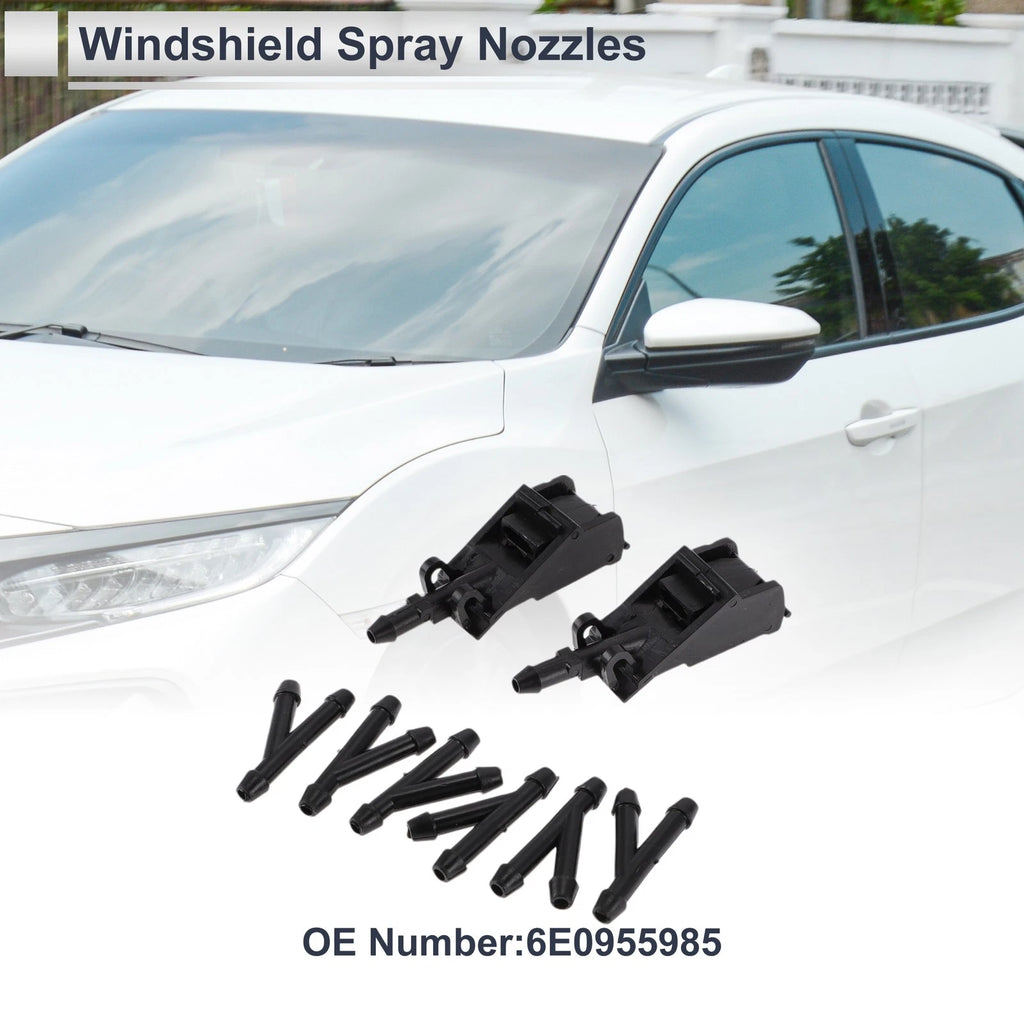 Washer Nozzle Set of 6 w/ Hose Connector for Volkswagen (No. 6E0955985)