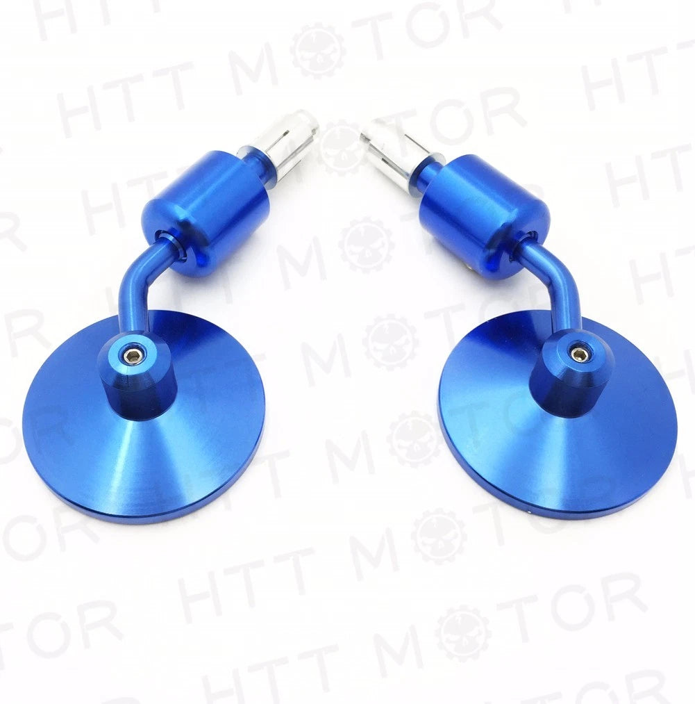 CNC Blue Rear View Handle Bar End Round Mirrors for Universal 1" 25mm