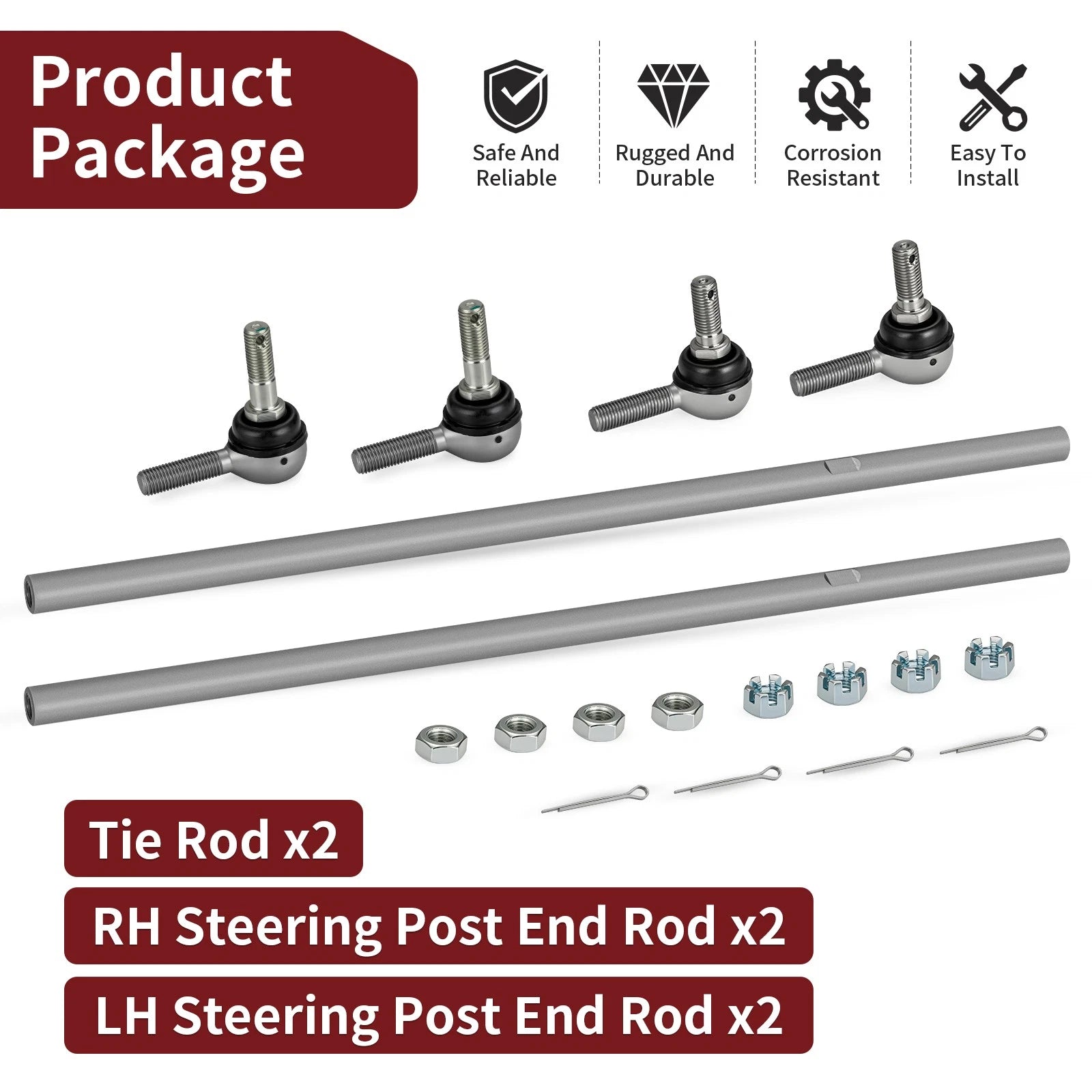 2Pcs Steering Post Tie Rod Assembly for Polaris Scrambler Sportsman (550–1000)