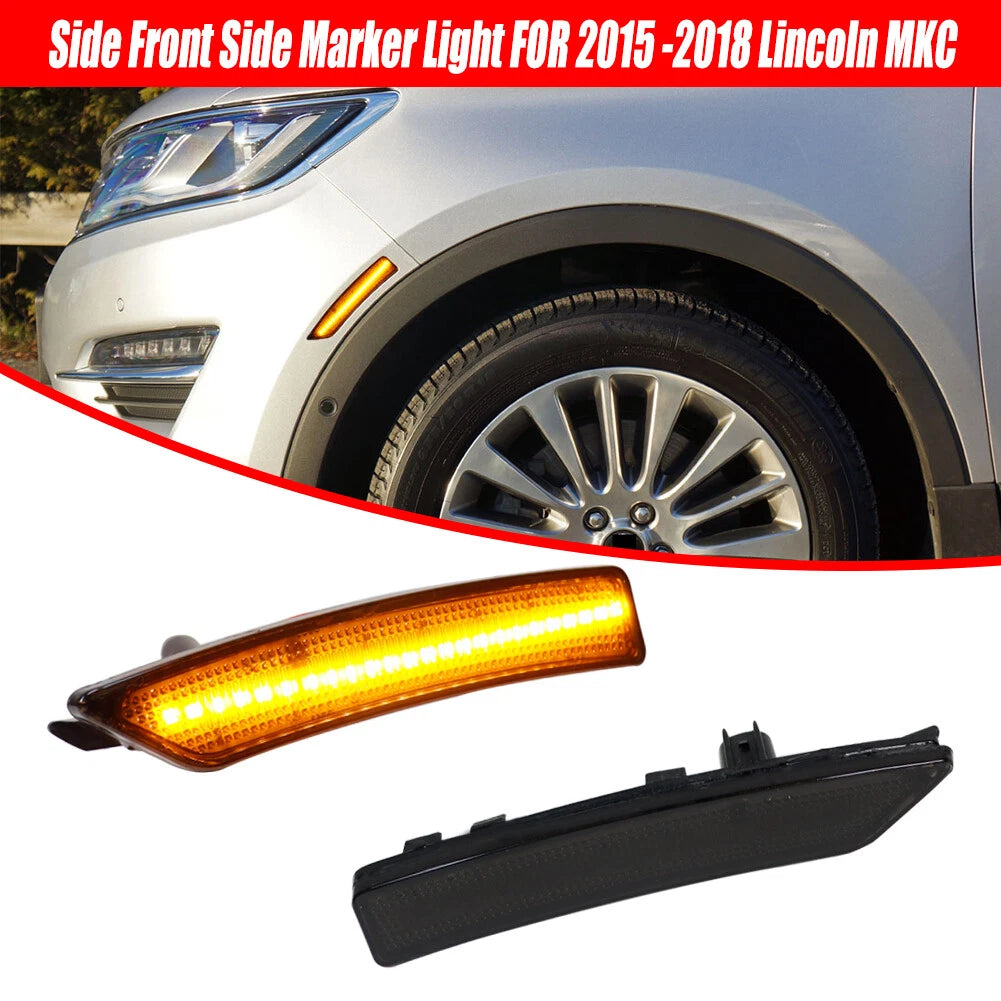 2X Smoked Amber LED Front Fender Side Marker Lights for Lincoln MKC (2015–2019)