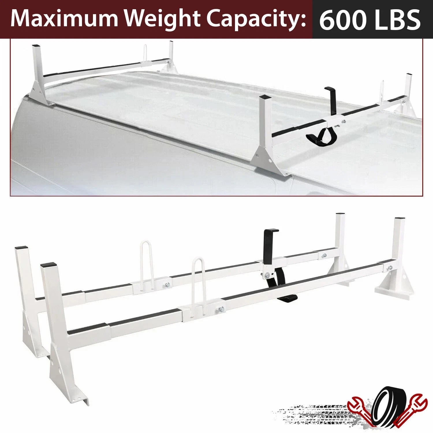 2 Bar Roof Ladder Rack for Ford E-150, GMC Savana, Chevrolet Express (1996–UP)