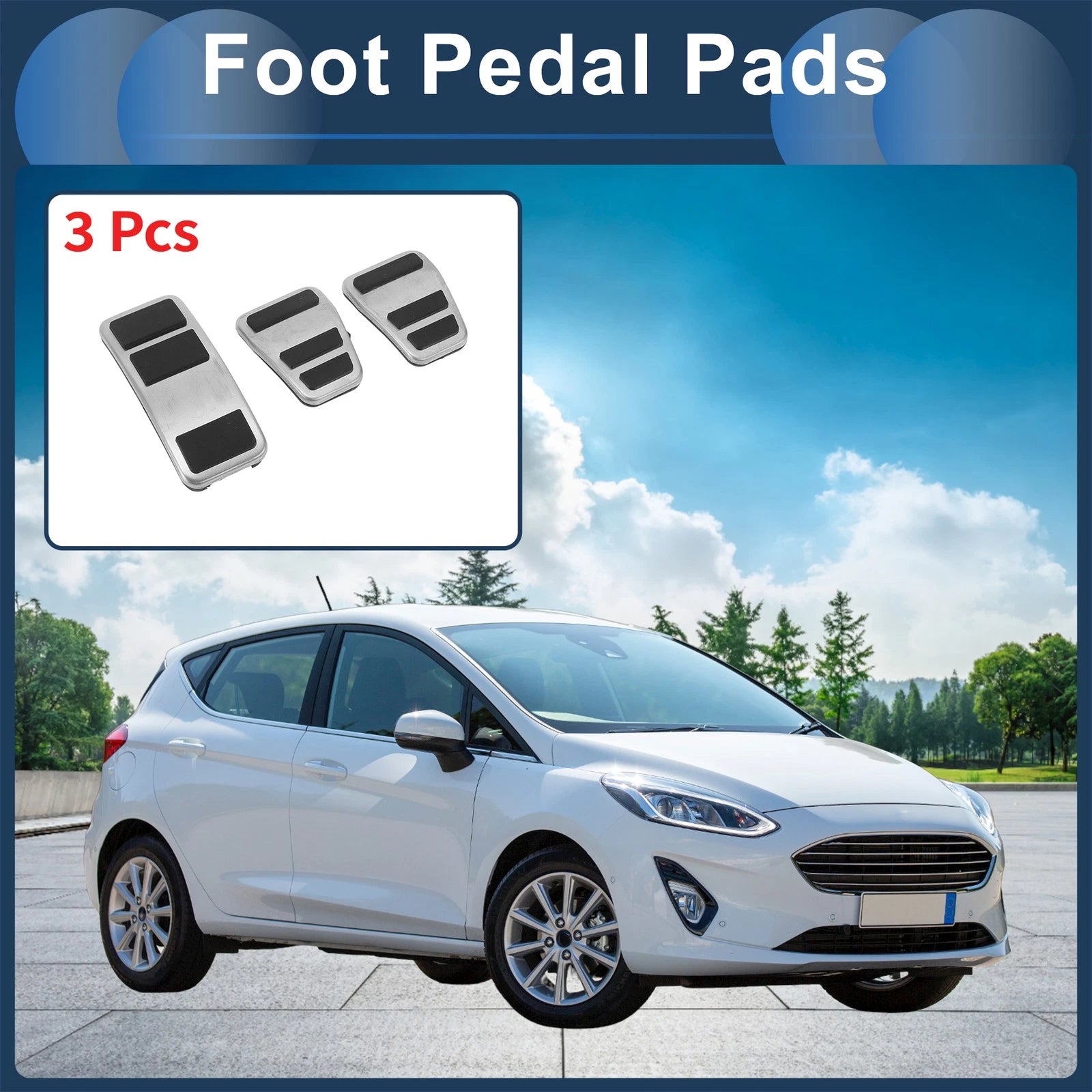 3X Foot Accelerator Pedal Covers for Ford Fiesta (2013–2024) Silver Tone