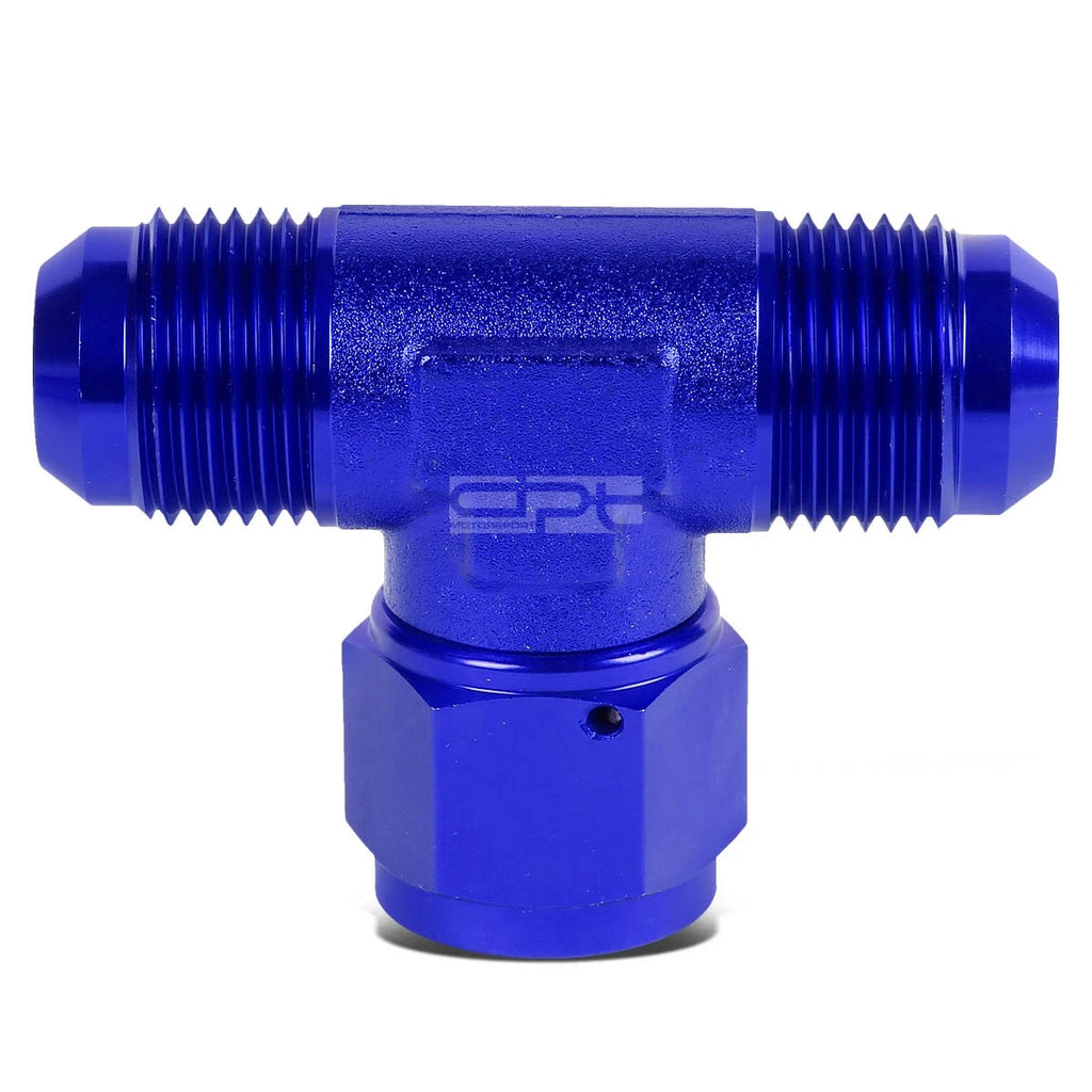12AN Male to Female Center Port Flare Tee Fitting - Blue Anodized