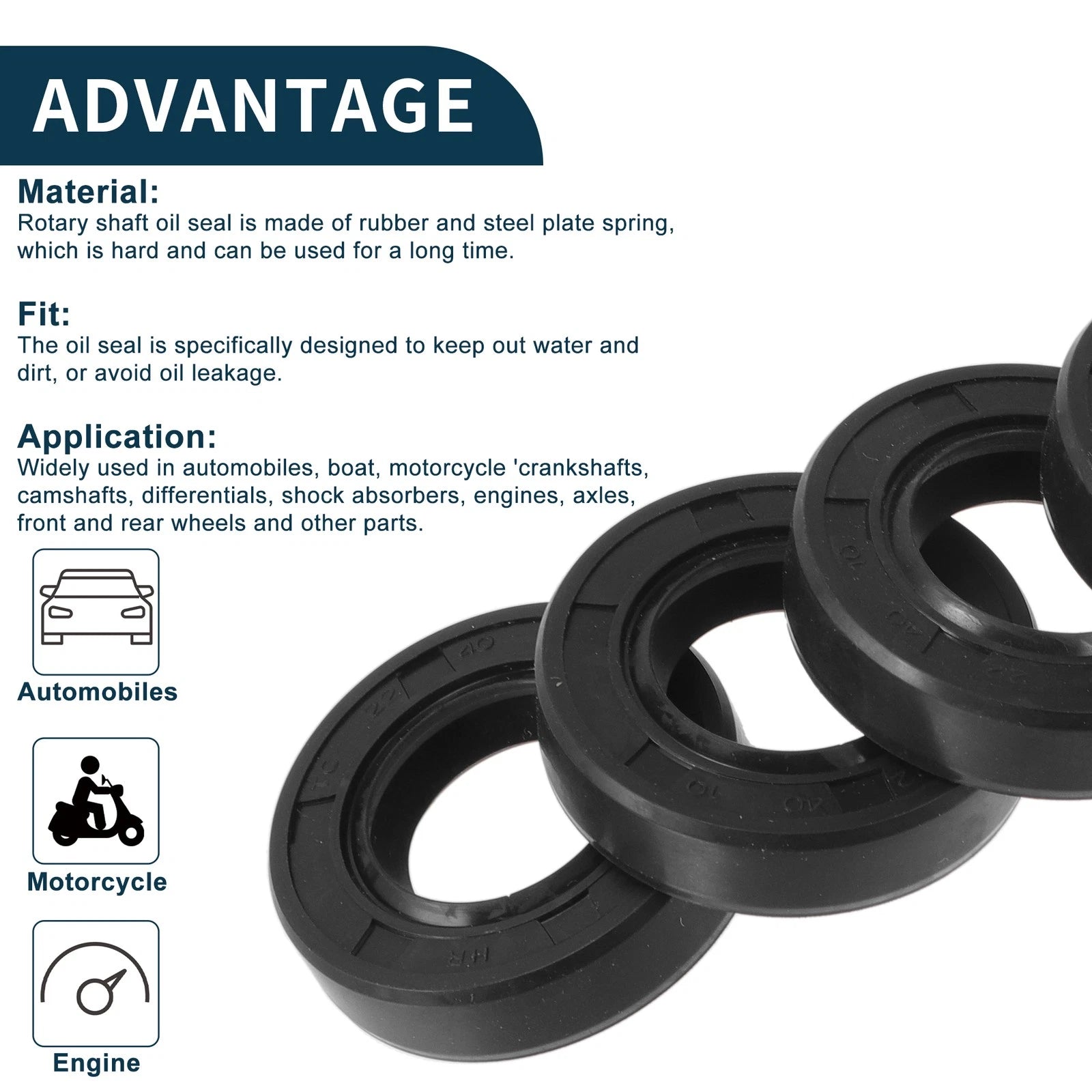Set of 5 Oil Seal Rotary Shaft Seal NBR Rubber 22x40x10mm
