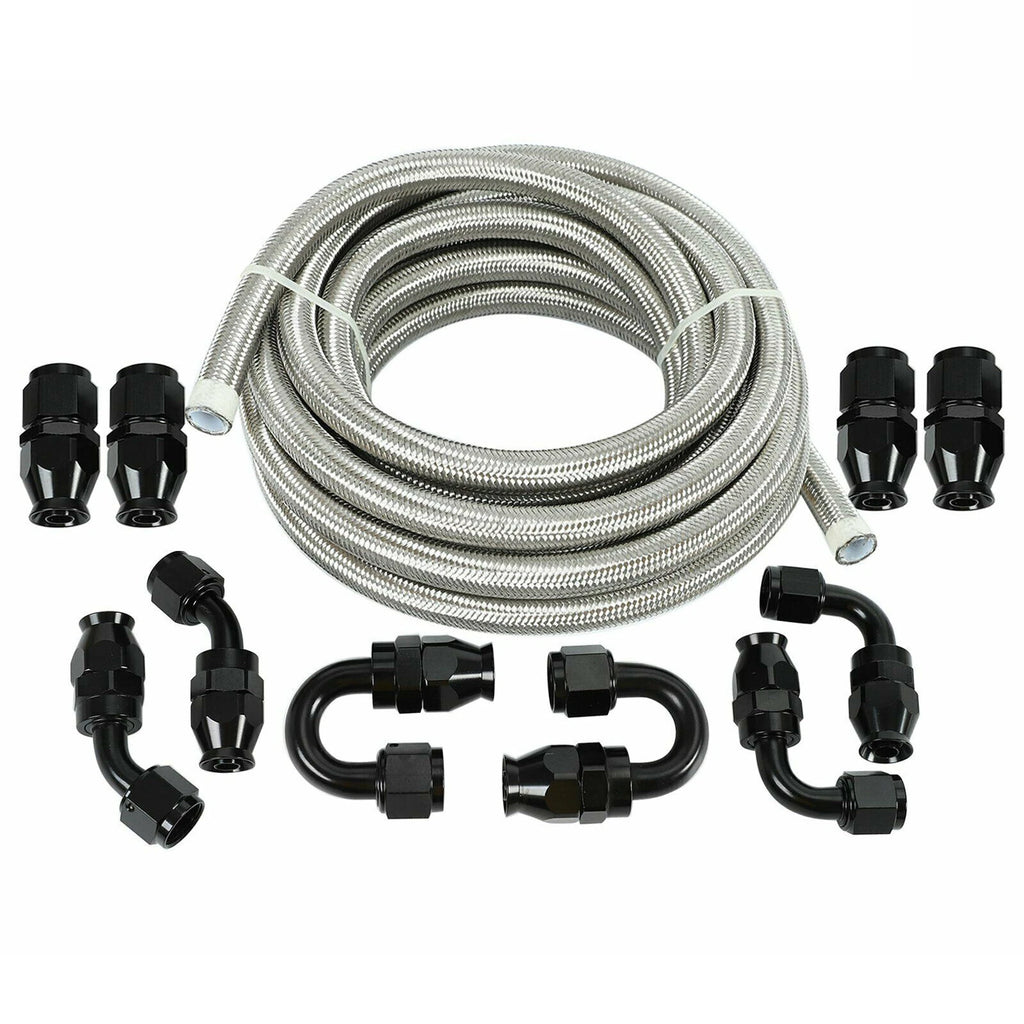 Set of 2 Stainless Steel Braided 6AN Fuel/Oil Hose Line & -10AN Fittings