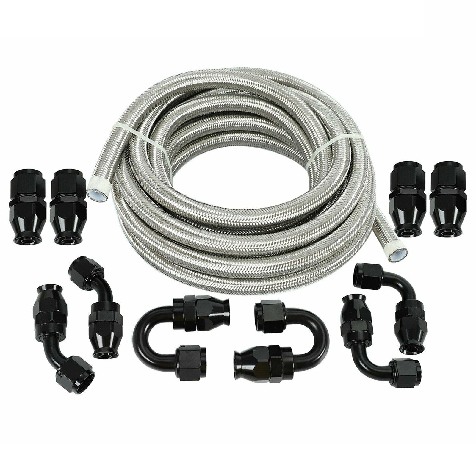 Set of 2 Stainless Steel Braided 6AN Fuel/Oil Hose Line & -10AN Fittings