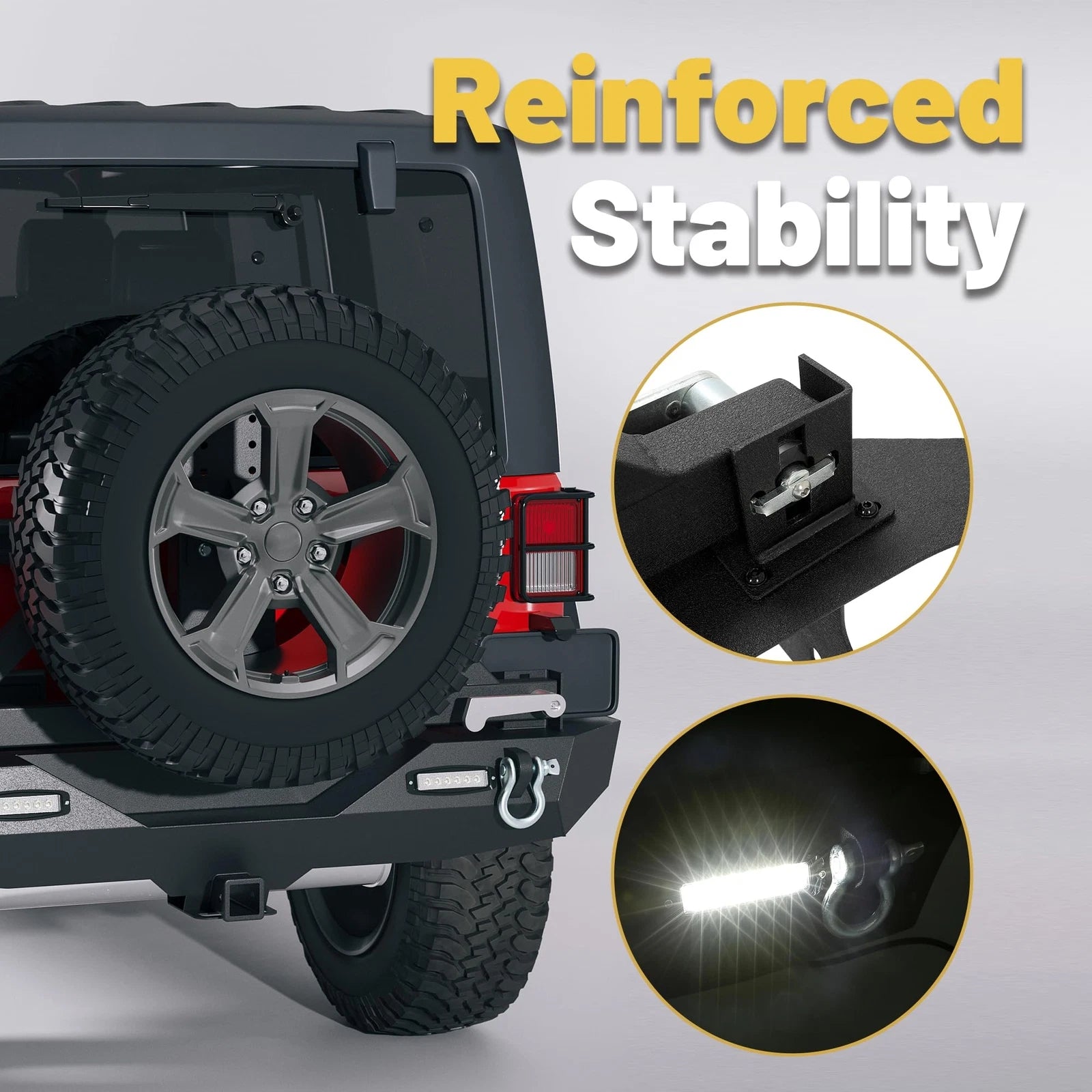 Rear Bumper w/ Tire Carrier & LED Lights for Jeep Wrangler JK Unlimited (2007–2018)