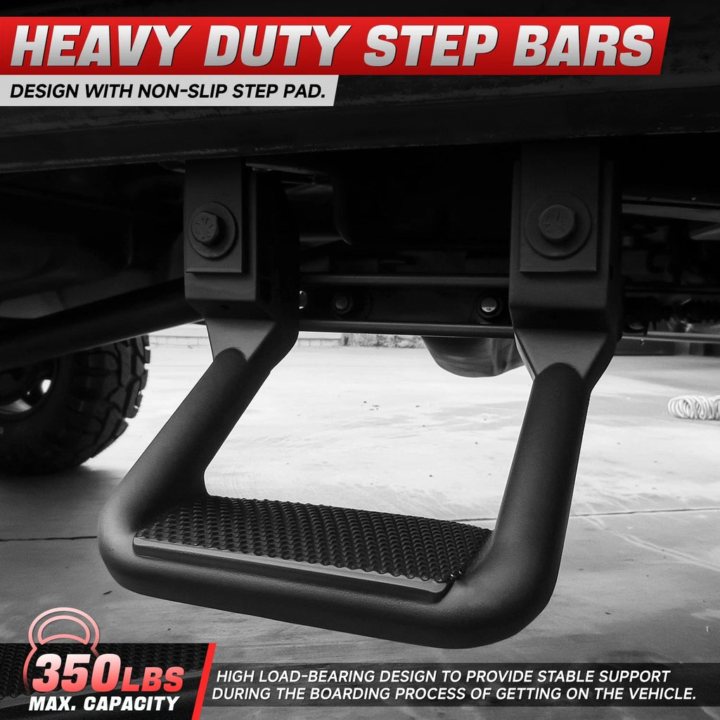 Set of 2 Black Powder-Coated Cast Aluminum Side Steps for Ford Chevy GMC Dodge