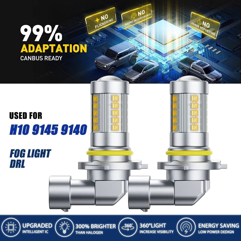 Pair LED Fog Light Bulbs 9145 9140 H10 for Driving Lamps (3000K Amber)