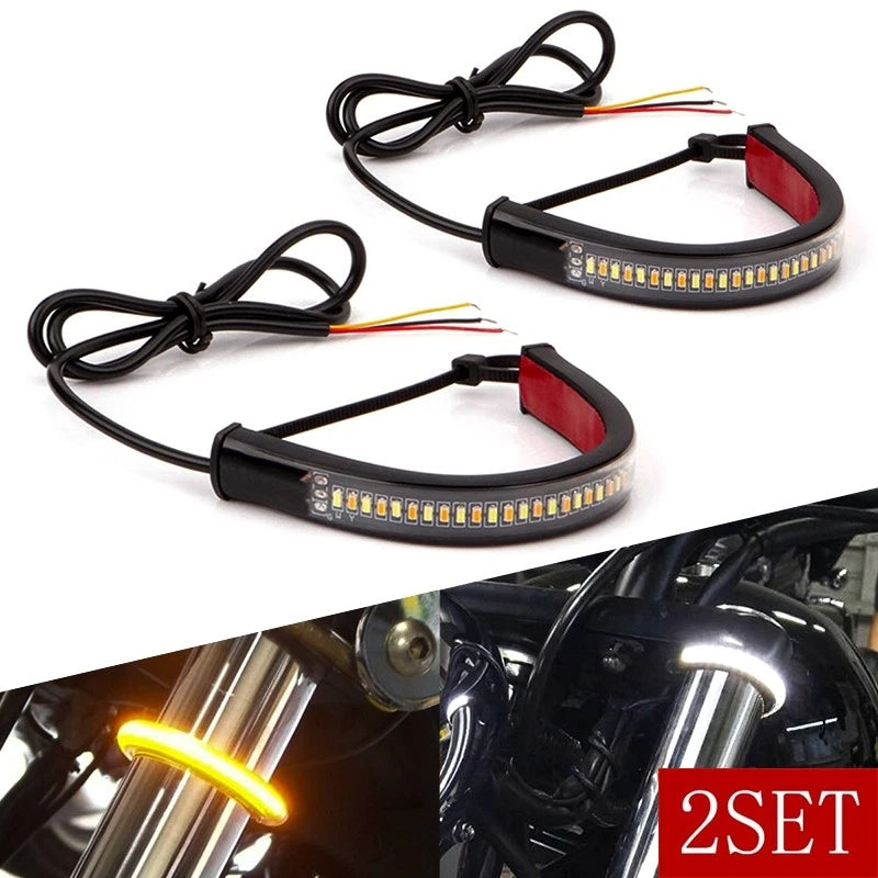 Set of 4 LED Turn Signal Daytime Running Light Strips for Motorcycle