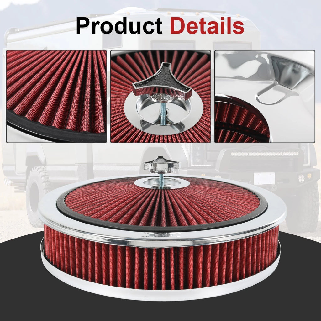 14" Round High Flow Washable Air Cleaner with Chrome Lid for SBC BBC