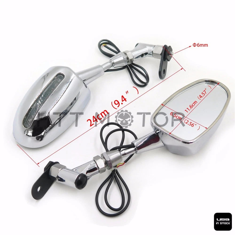 LED Turn Signals Integrated Indicator Racing Mirrors for Universal Vehicles (6mm)