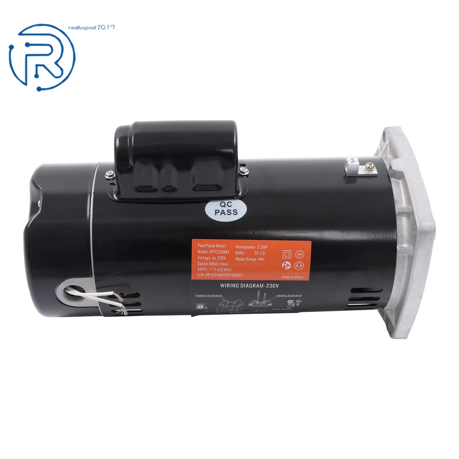 Swimming Pool Pump Motor USQ1252 2.5HP Single Speed 3450 RPM Square Flange