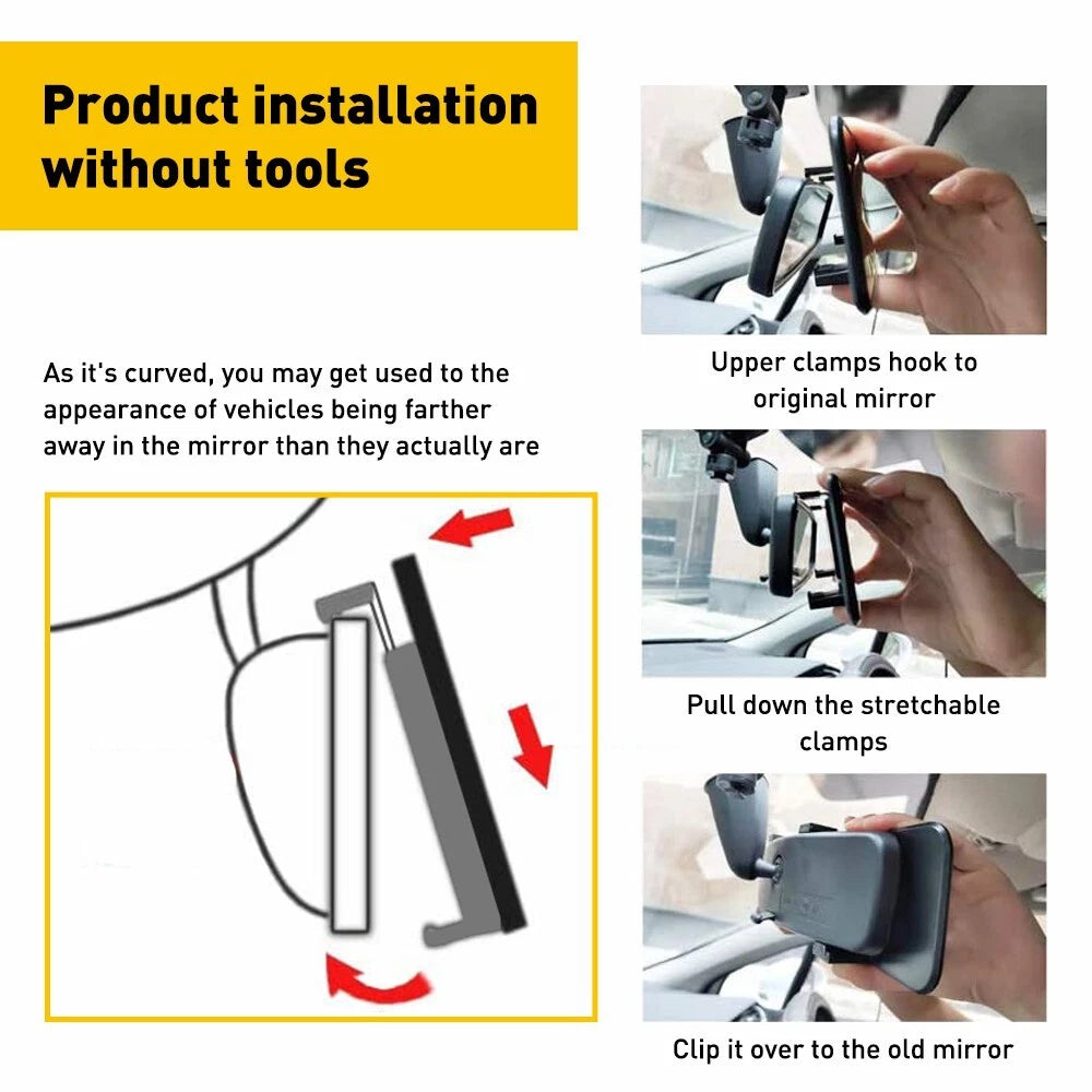 Convex Interior Clip-On Rear View Mirror for Universal Fit (270MM)