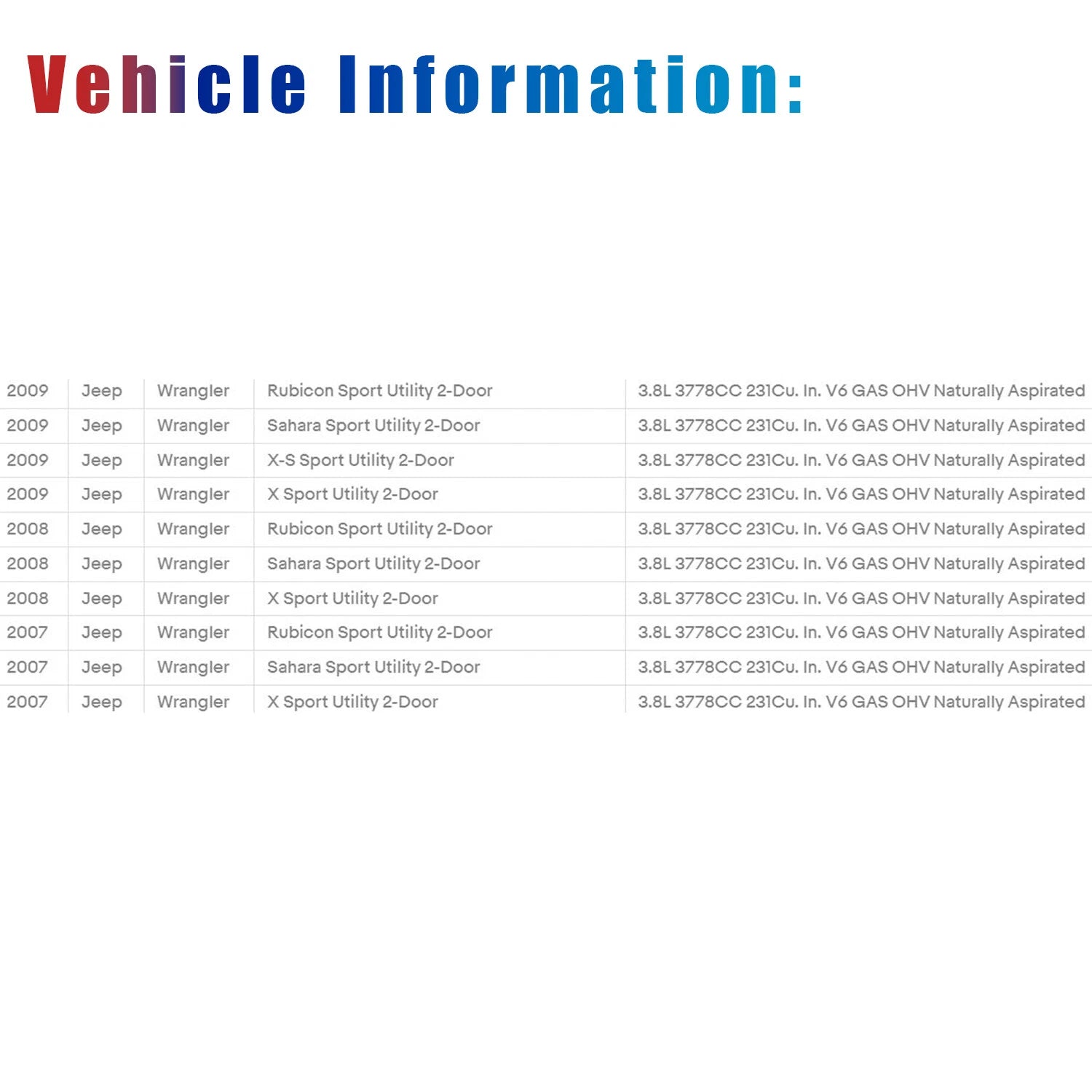 Drive Shaft Assembly for Jeep Wrangler 2007–2011 4WD 2 Door 3.8L