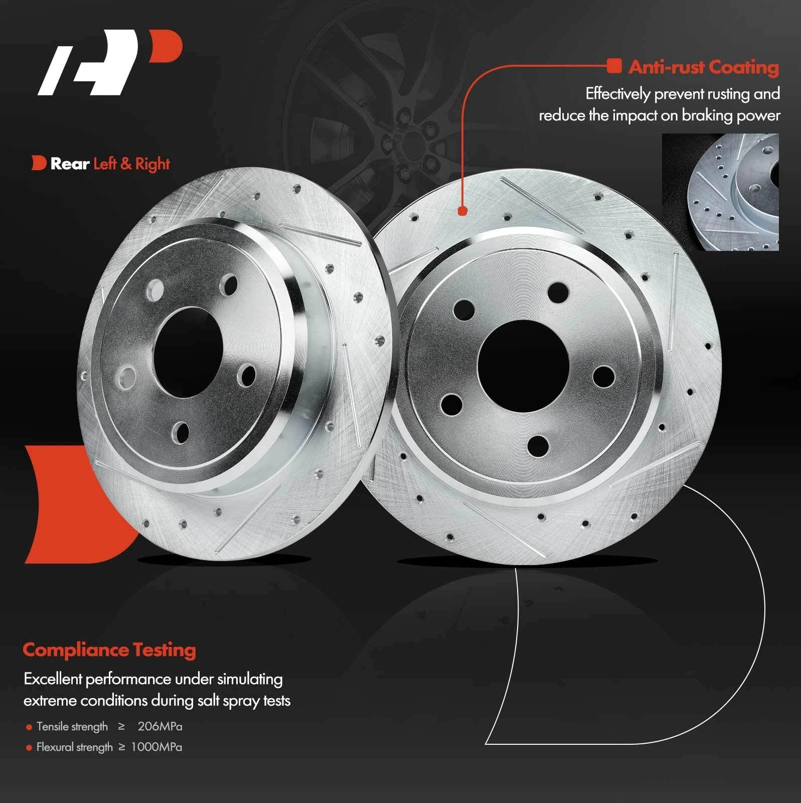 Rear Drilled Brake Rotors for Jeep Grand Cherokee Commander (2005–2010)
