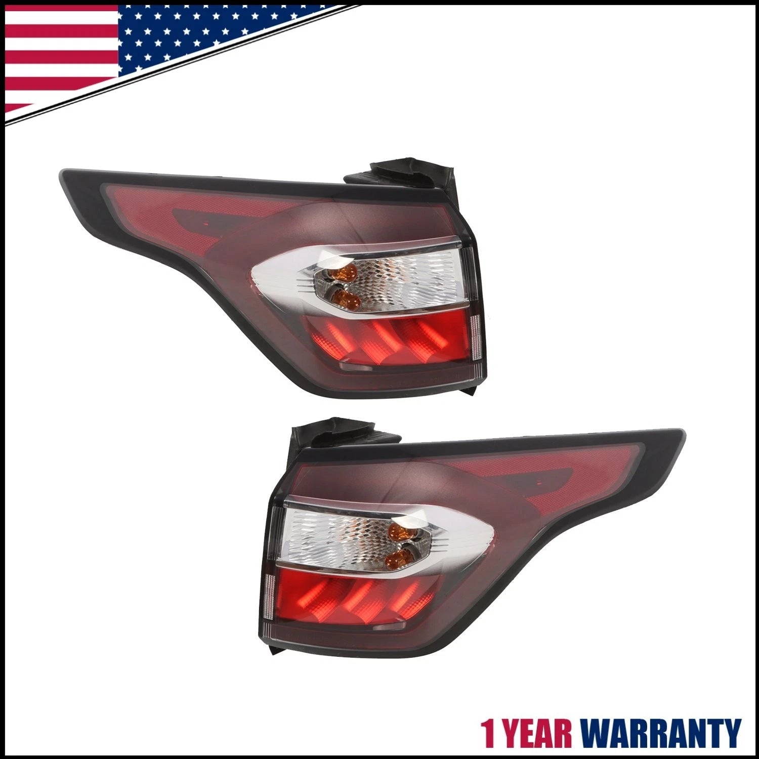 Set of 2 Outer Tail Light Rear Brake Lamps for Ford Escape Kuga (2017–2019)