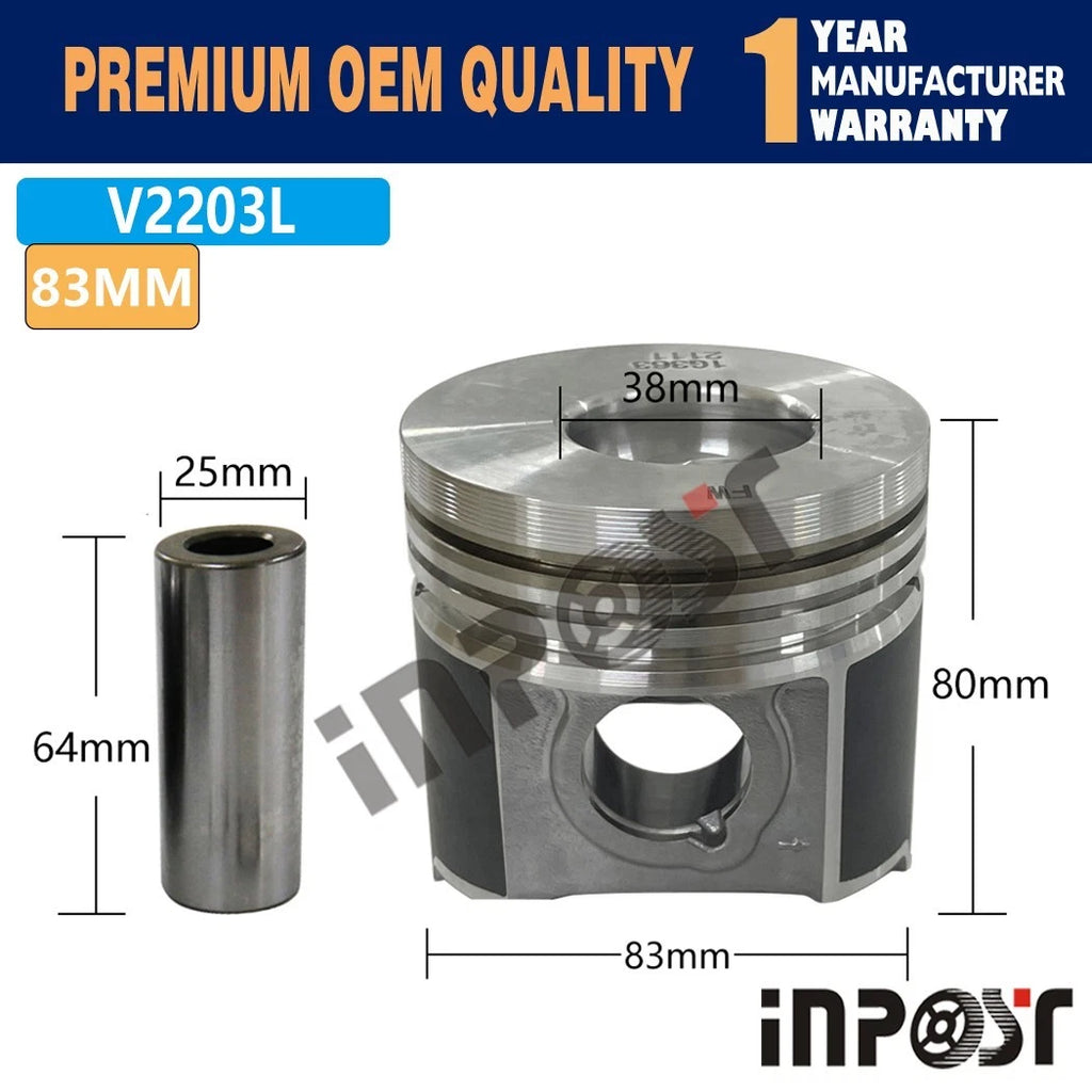 Set of 4 Pistons with Rings for Kobota V2203L (2003–2008) 83MM 1G363-2111