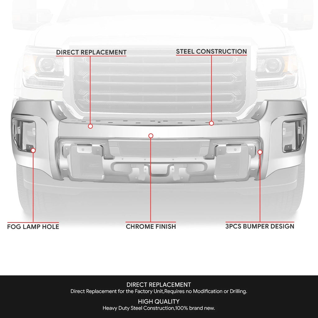 Chrome Front Bumper Face Bar for GMC Sierra 2500 3500 HD (2015–2019)