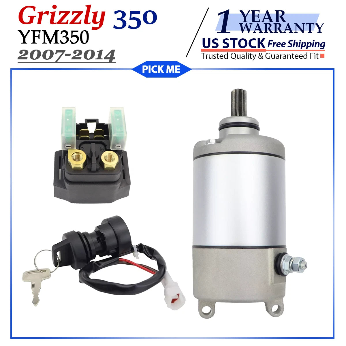 Starter for Yamaha Grizzly 350 (2007–2014) YFM350 with Relay & Switch