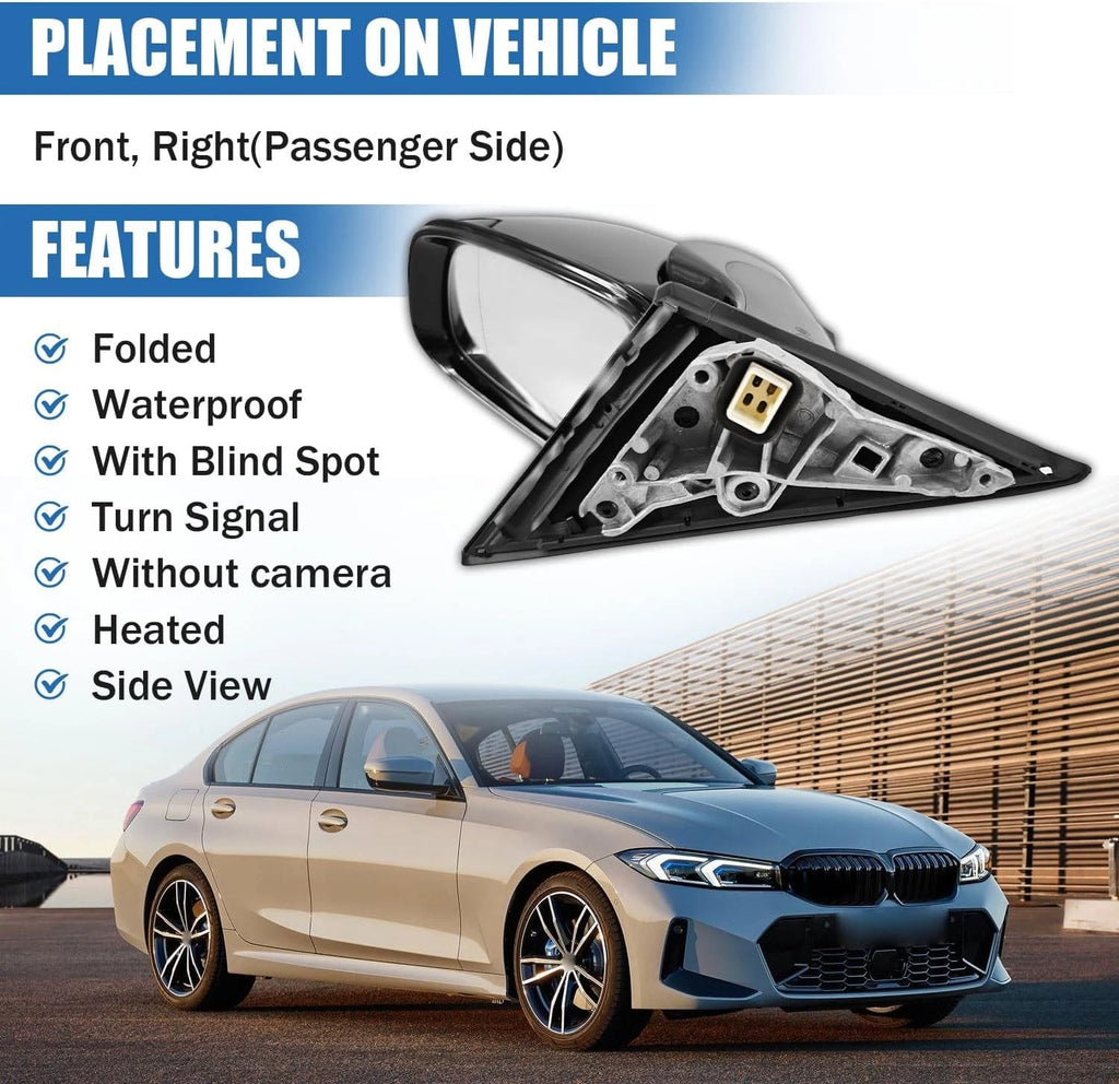 Passenger Side Mirror for BMW 320i 330i 330e (2019–2023) w/ Blind Spot