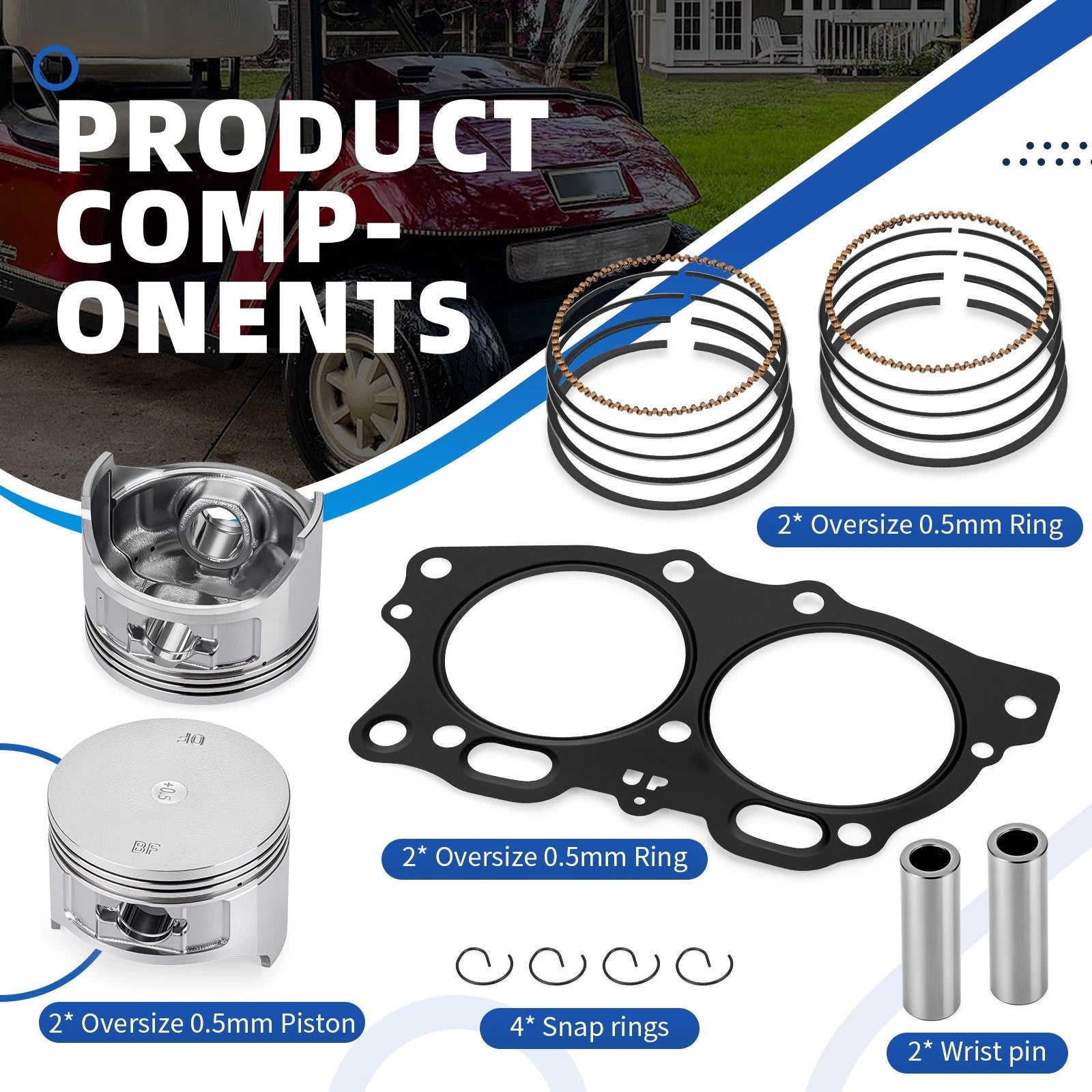 Piston Oversize 0.5mm & Ring Gasket for EZGO Golf Cart Robin 350cc (1996–2008)