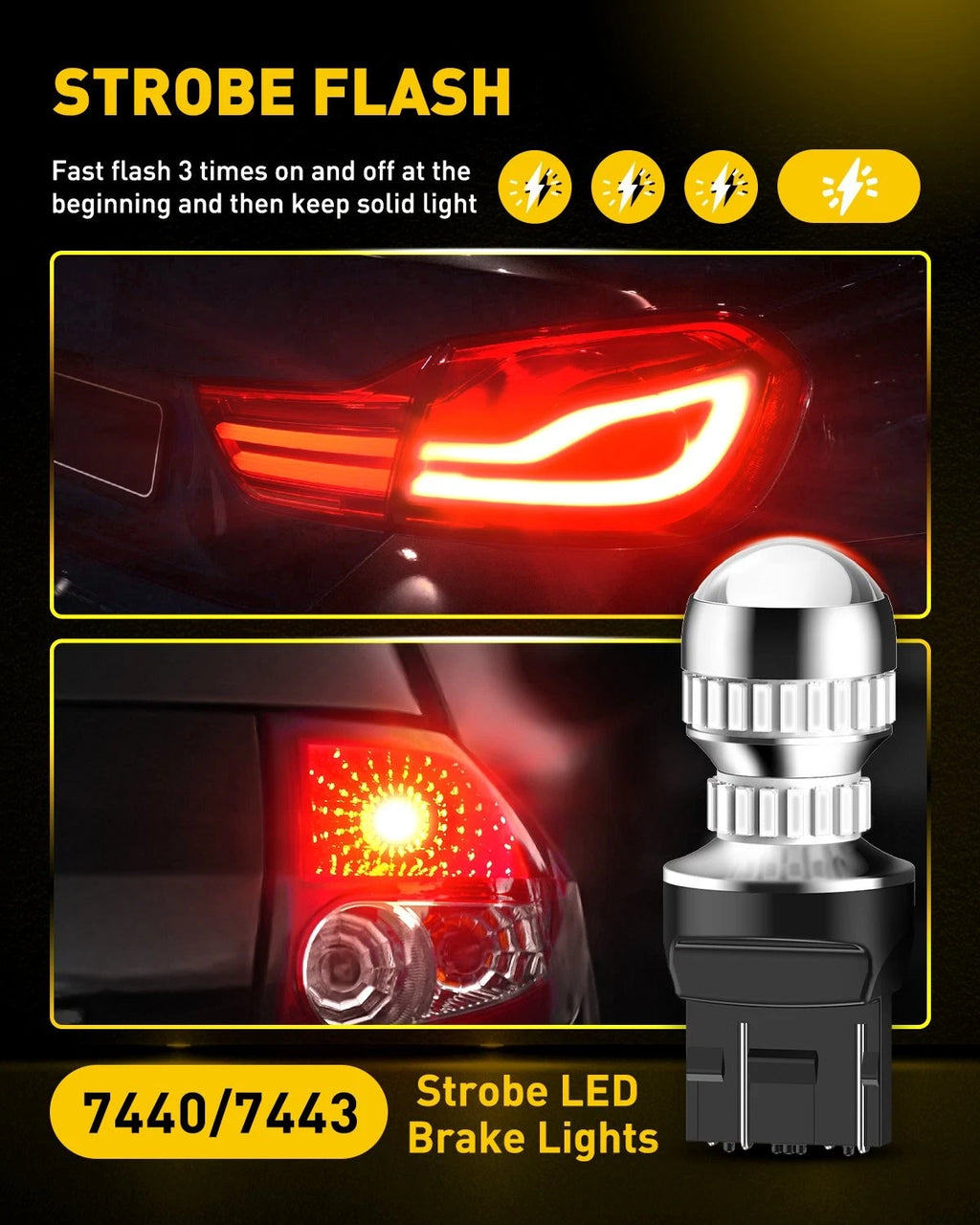 2X LED Red Strobe Flash Brake Stop Tail Light Bulbs for