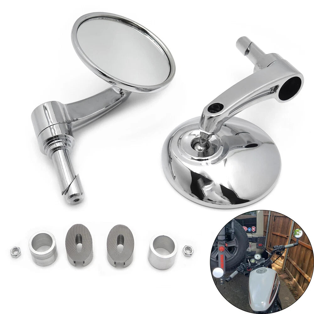 Pair of Chrome 22mm 25mm Round Handlebar End Mirrors for Honda Yamaha Suzuki