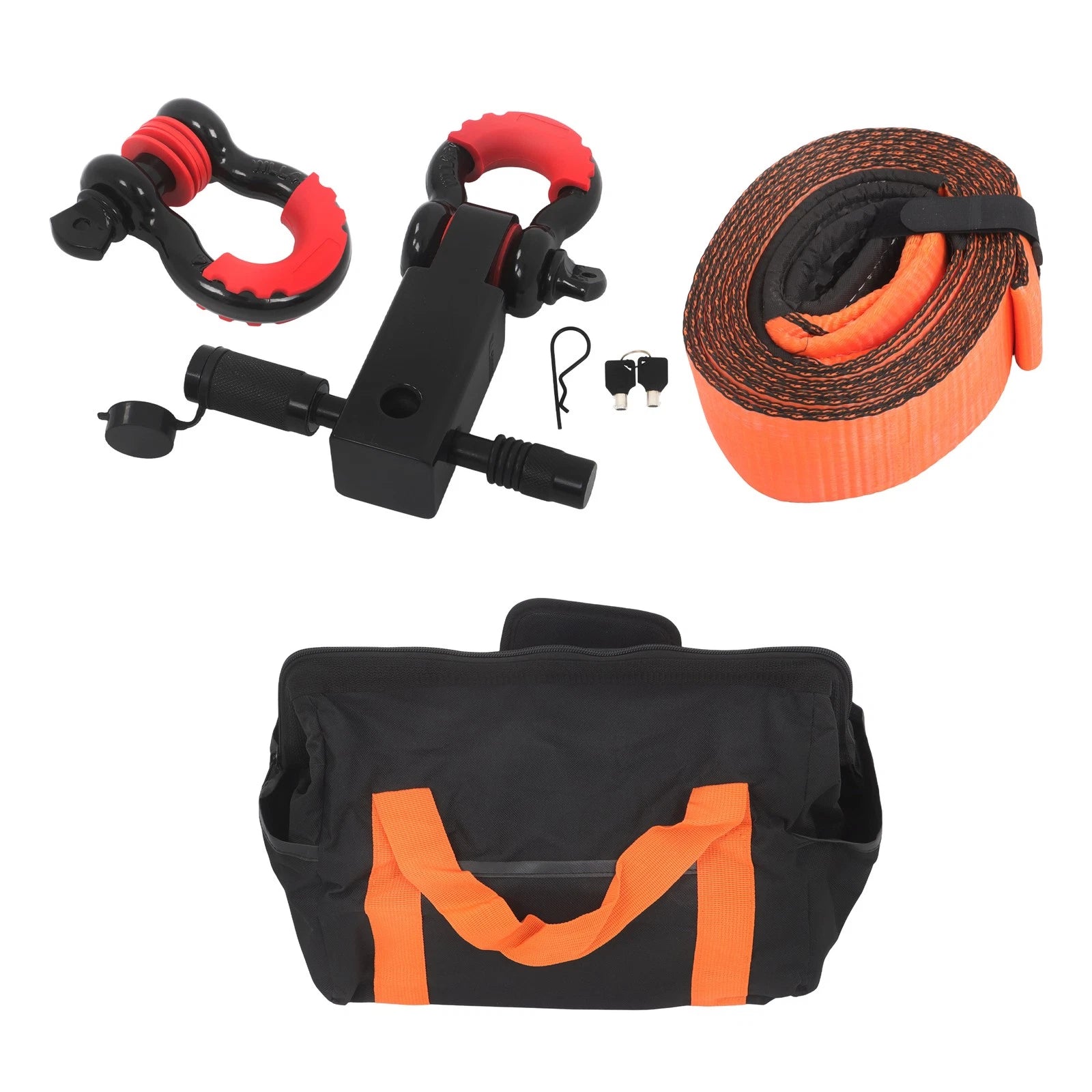 3" x 20' Recovery Tow Strap Kit for 2" Hitch Receiver & 3/4" D-Ring