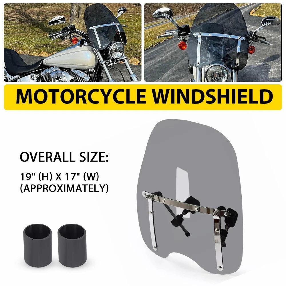 Universal Motorcycle Headlight Windshield for 7/8" 1" 1-1/4" Handlebar