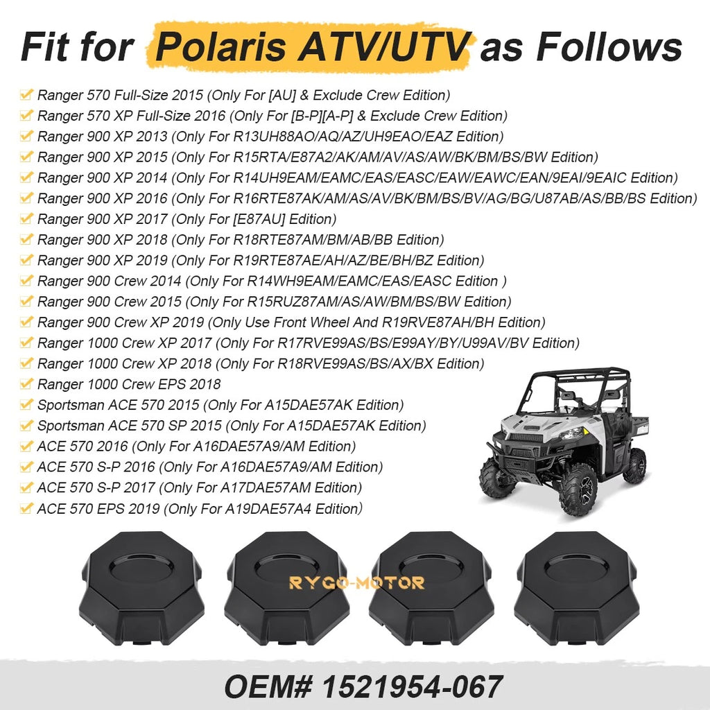 Set of 4 Wheel Rim Caps for Polaris Ranger XP 900, Crew XP 900 (2013–2019)
