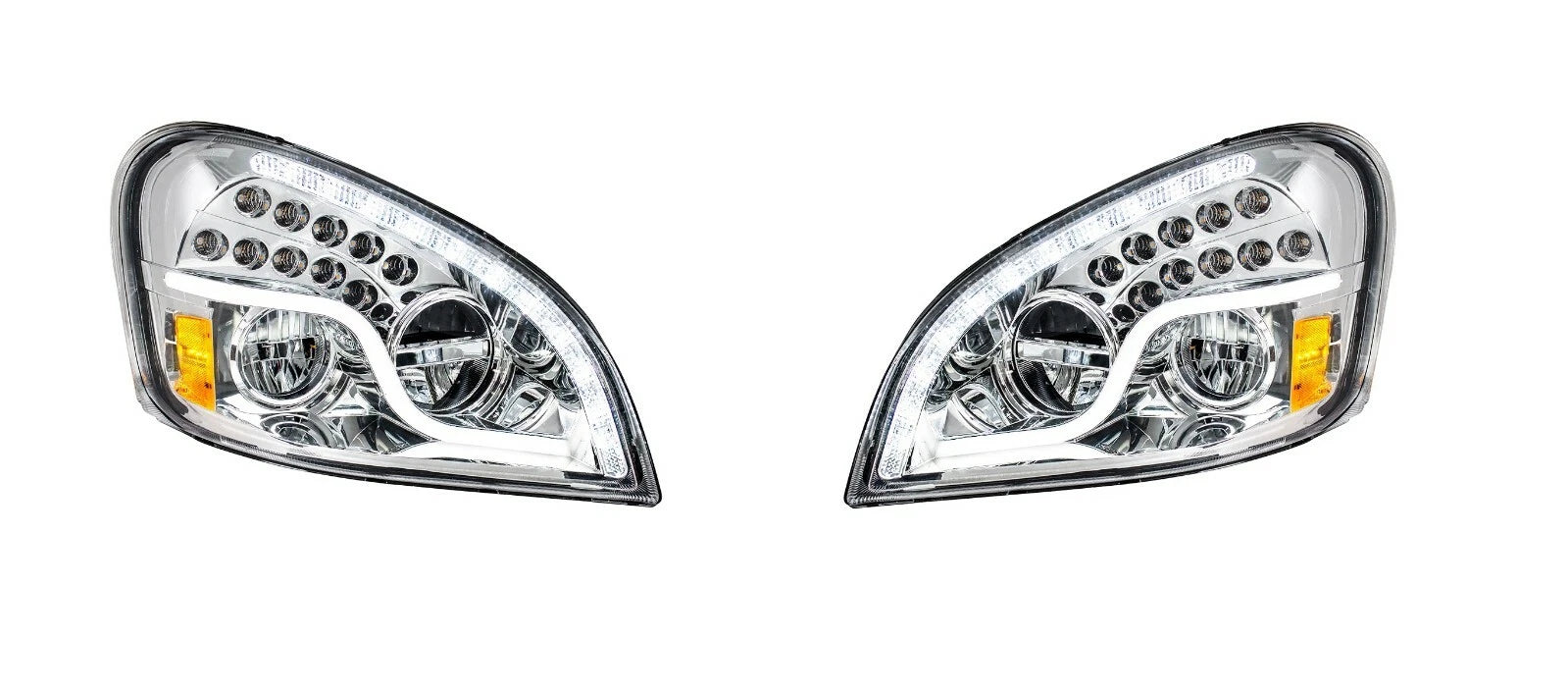 Pair LED Headlights With Dual Function DRL and Turn for Freightliner Cascadia (2018–2023)