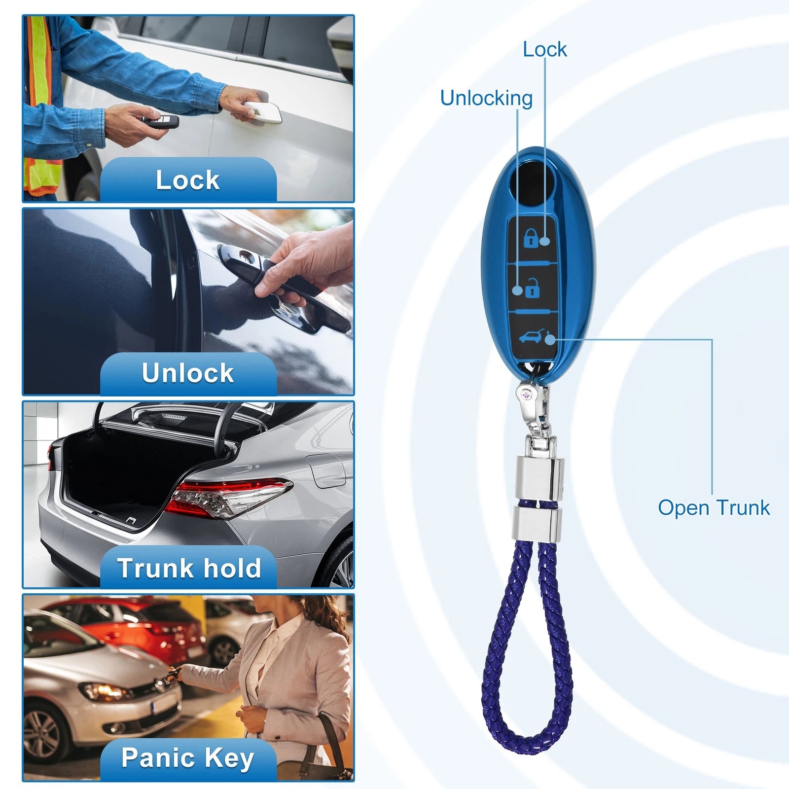 TPU 3 Button Key Fob Case Cover for Nissan (with Key Rings Kit)