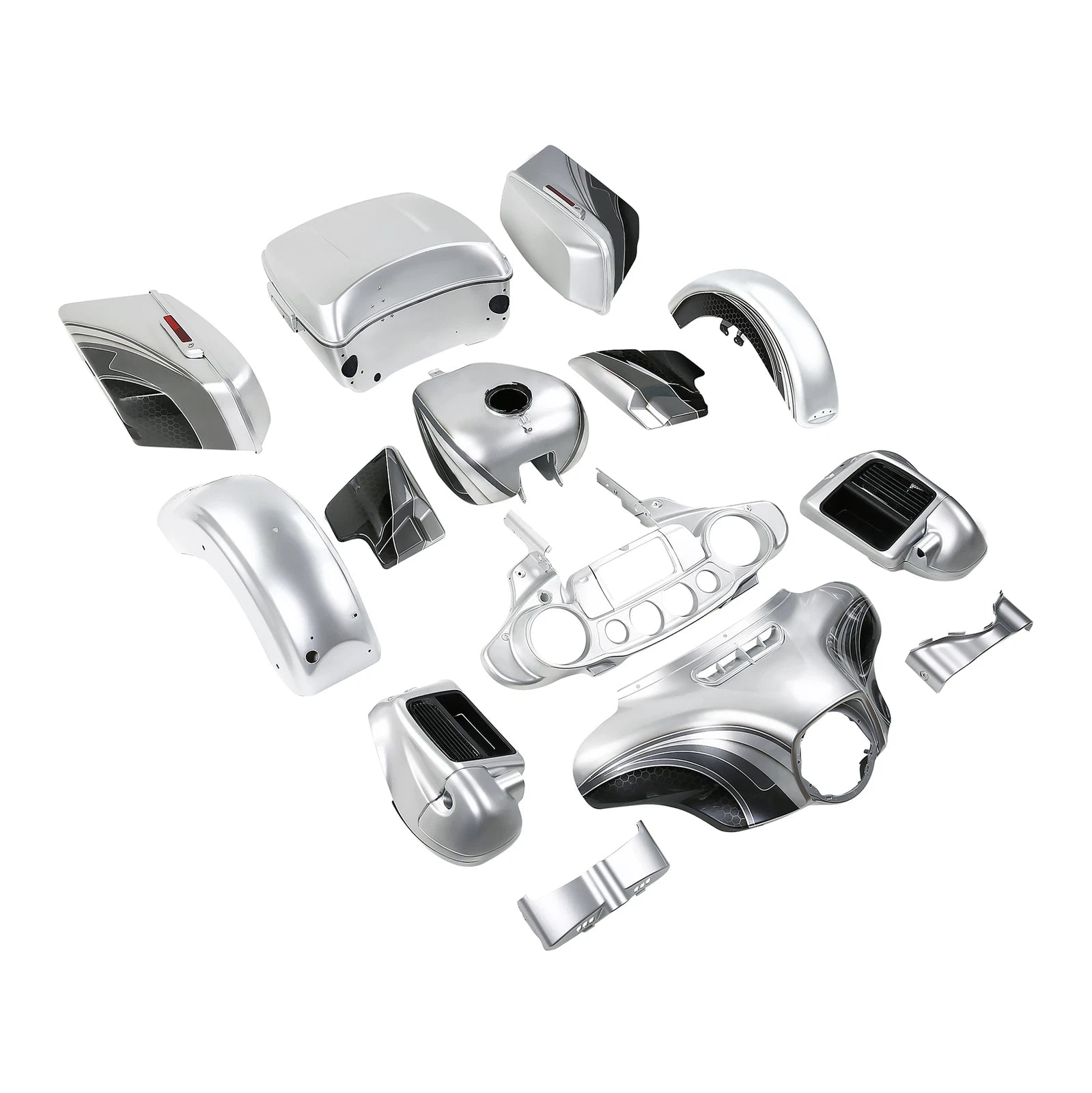 Fairings Bodywork for Harley Electra Glide (2014–2023) Silver/Black Honeycomb Fade