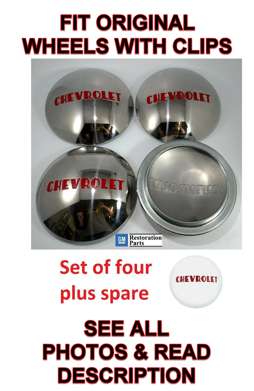 Stainless Hubcaps with Red Lettering for 1947–1953 Chevrolet 1/2T Pickup