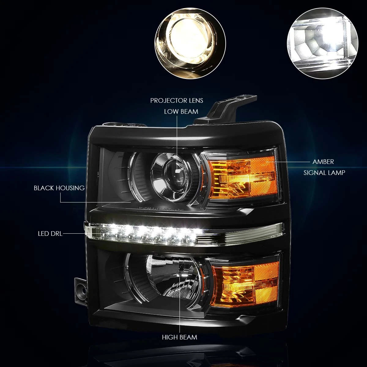 Projector Headlight with LED DRL for Chevy Silverado (2014–2015)