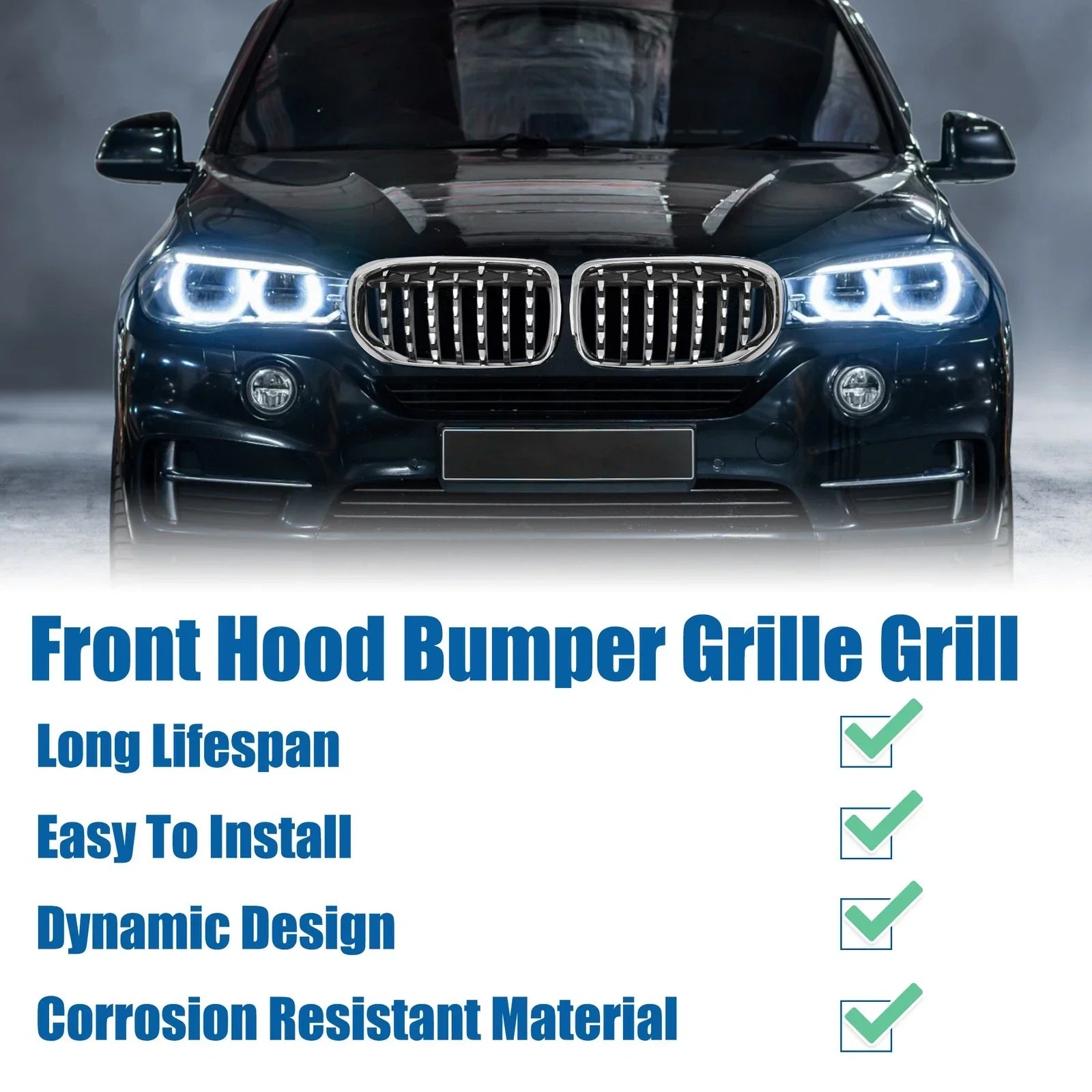 Front Hood Bumper Grille Grill for BMW X5 Silver Tone