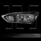 Pair of Black Housing Clear Side Headlights for Ford Focus (2015–2018)