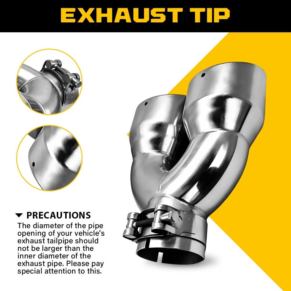 Dual Pipe Exhaust Tip for Universal Fit (2.5'' Inlet, 7'' Outlet, 8.5'' Length)